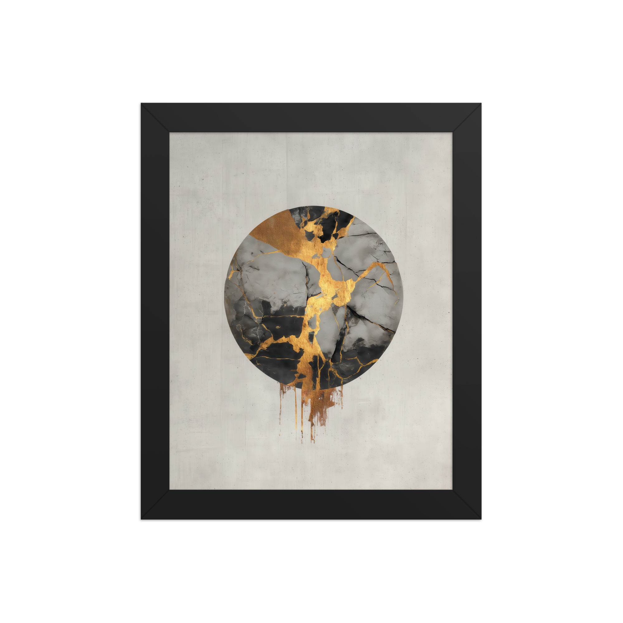 Broken Circle Golden Soul — Kintsugi Marble Circle Art with Gold Veins — Framed Poster - Image 2