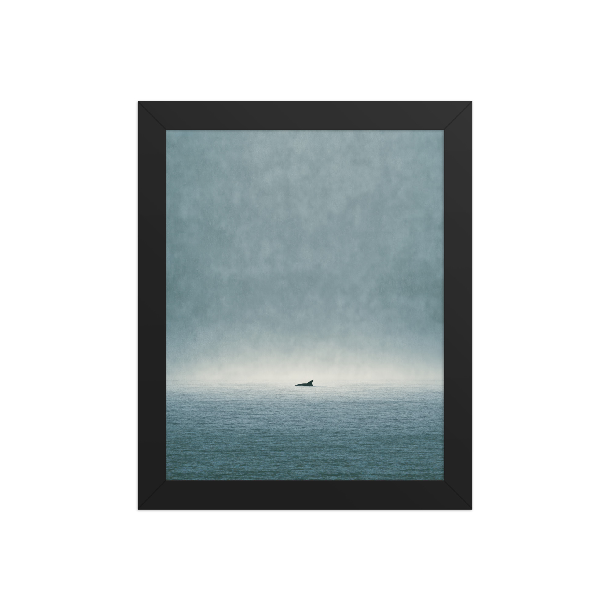 Solitary Horizon – Ocean Whale Minimal Wall Art in Misty Blues — Framed Poster - Image 2