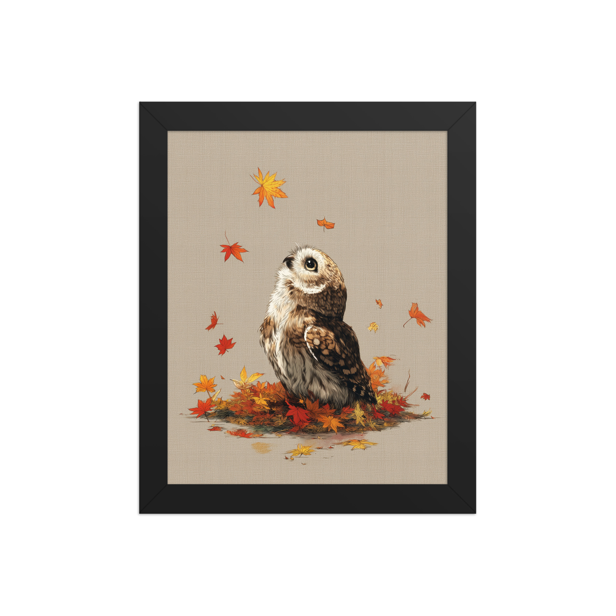 Autumn Gaze Owl — Owl Illustration with Falling Leaves Wall Art — Framed Poster - Image 2