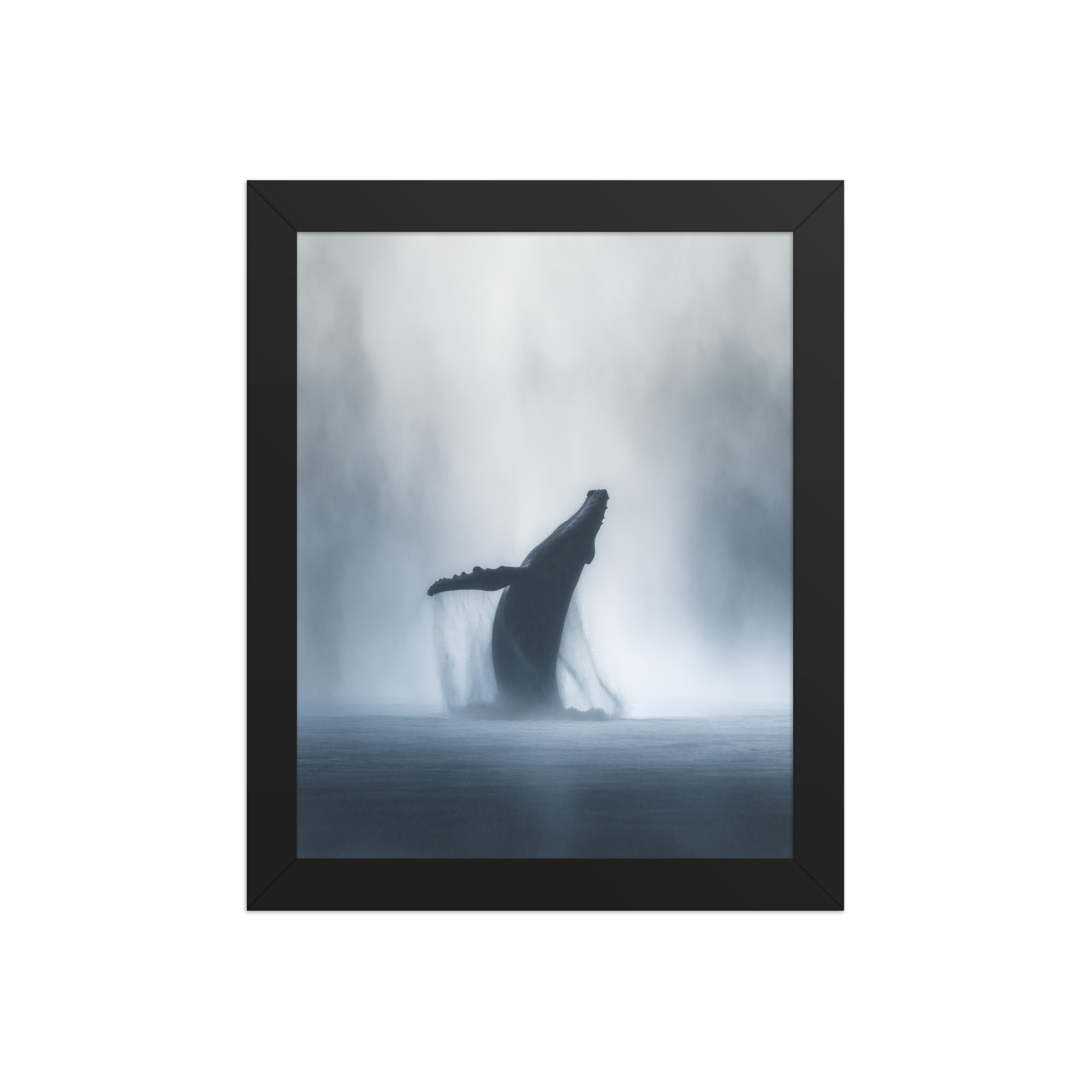 Whale in the Mist — Humpback Breach in Foggy Seascape Wall Decor — Framed Poster - Image 2
