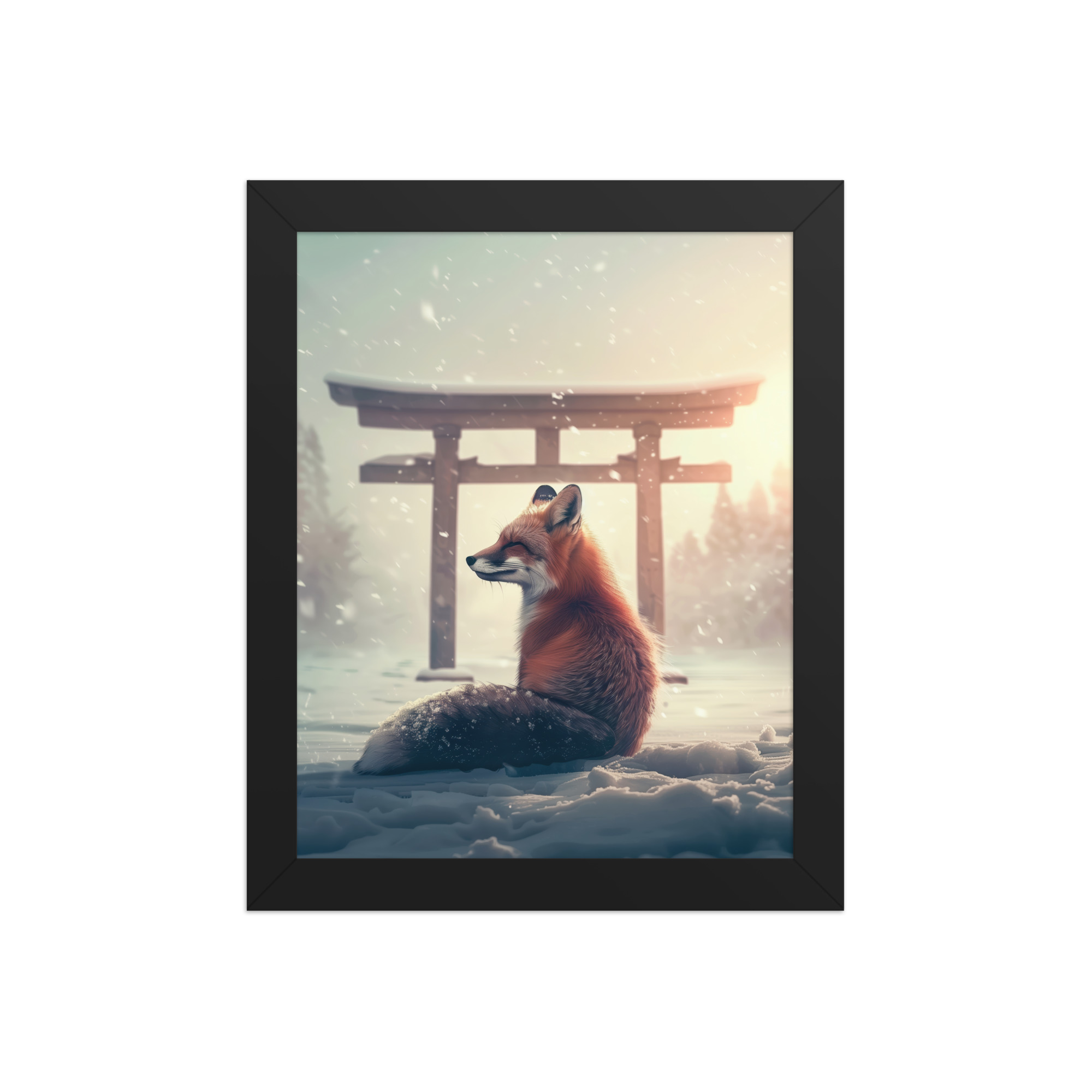 Snow Fox Watch Torii Gate — Cinematic Fox at Sunrise Wall Decor — Framed Poster - Image 2