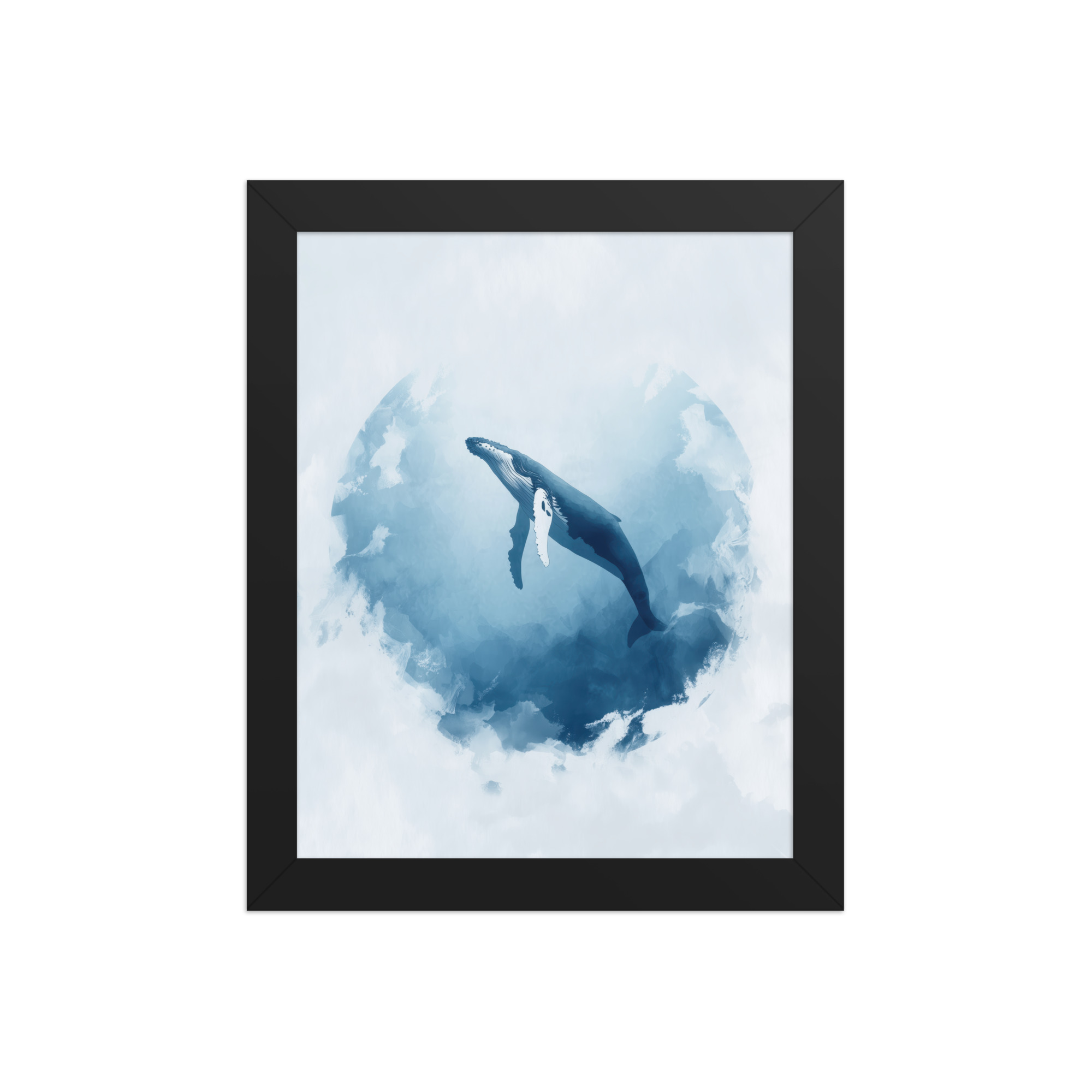 Ocean Heart — Humpback Whale in Dreamy Blue Watercolor Wall Art — Framed Poster - Image 2