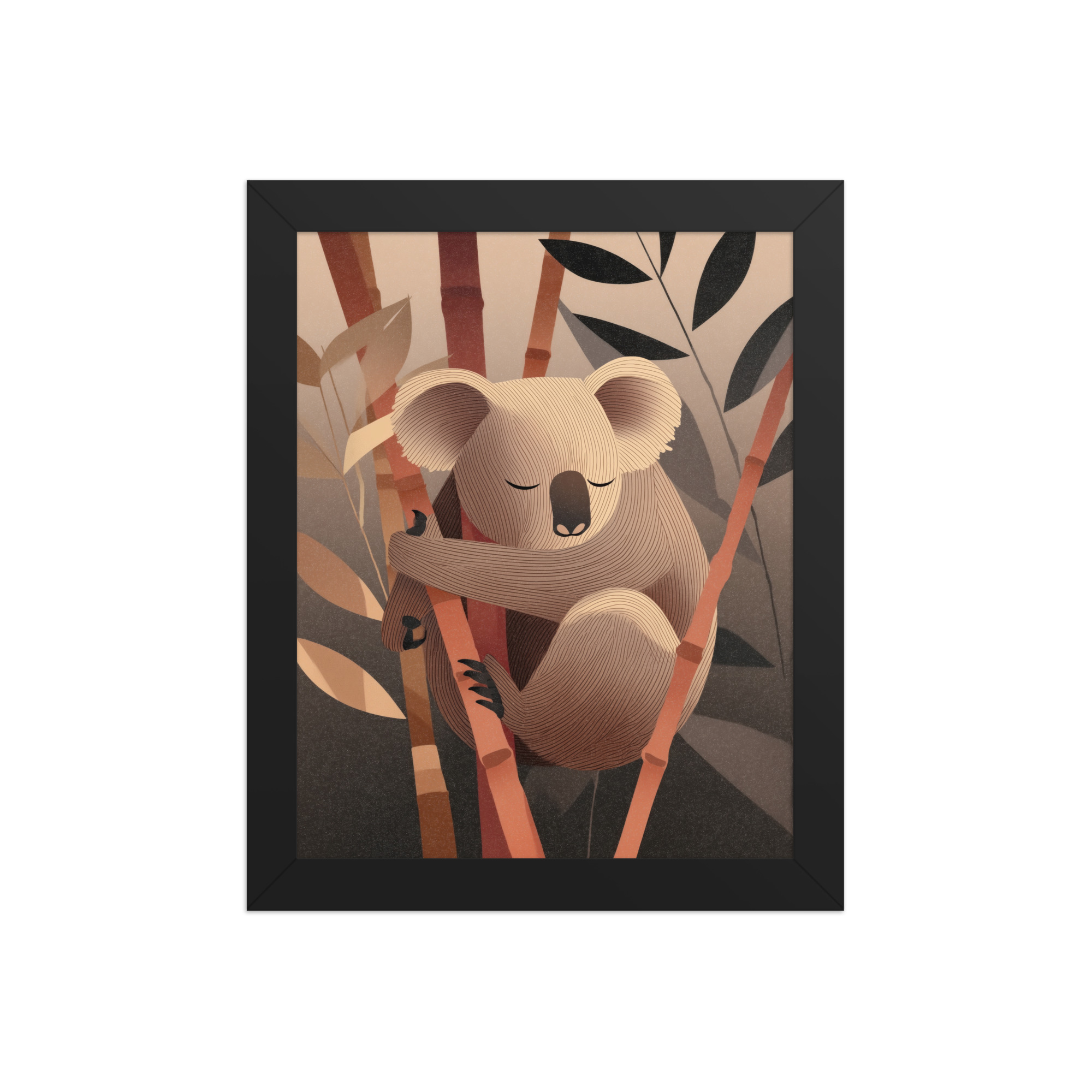 Koala Dreams in Bamboo — Minimal Sleeping Koala in Warm Tones Wall Decor — Framed Poster - Image 2
