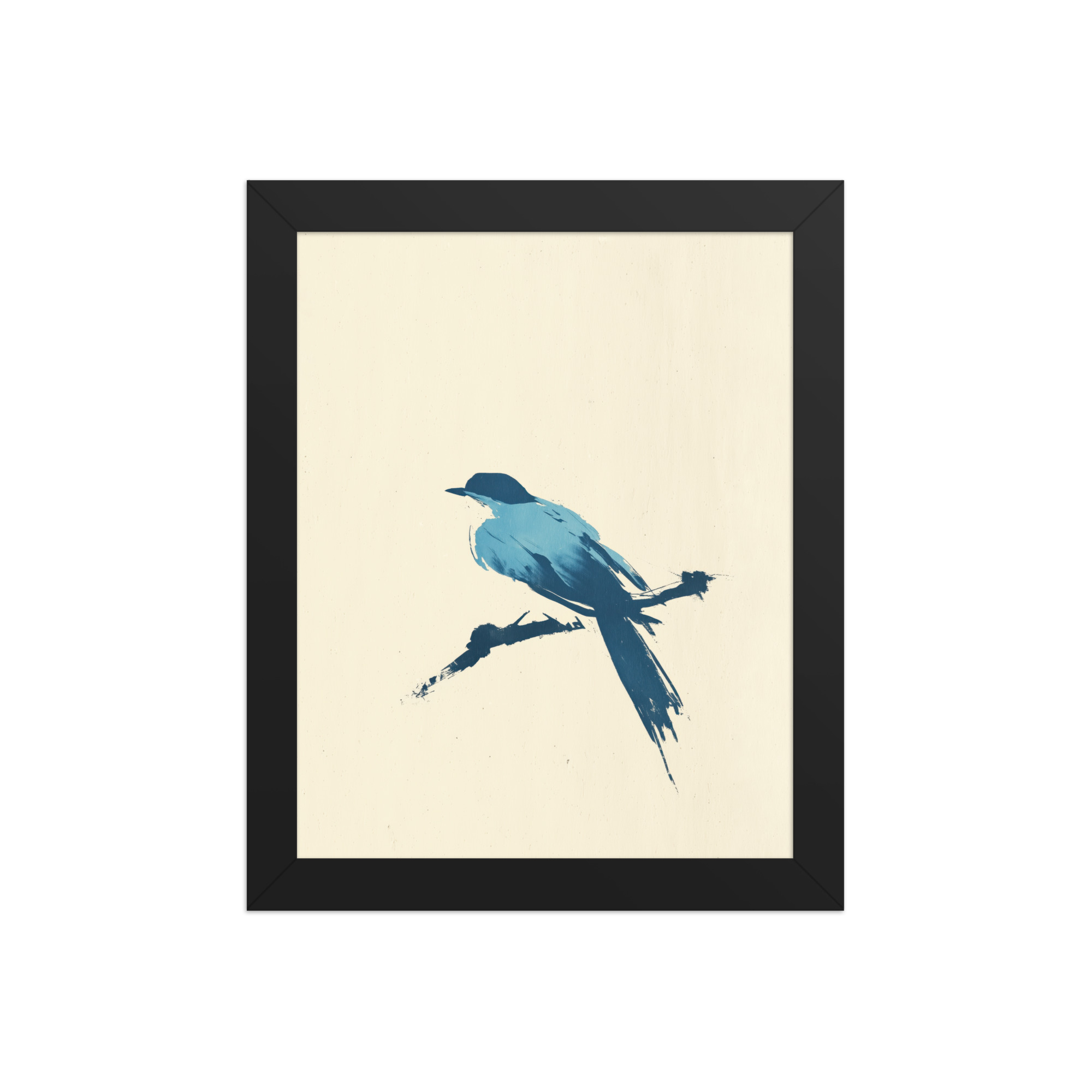 Bluebird Perch — Minimal Brush Bird on Branch Wall Decor — Framed Poster - Image 2