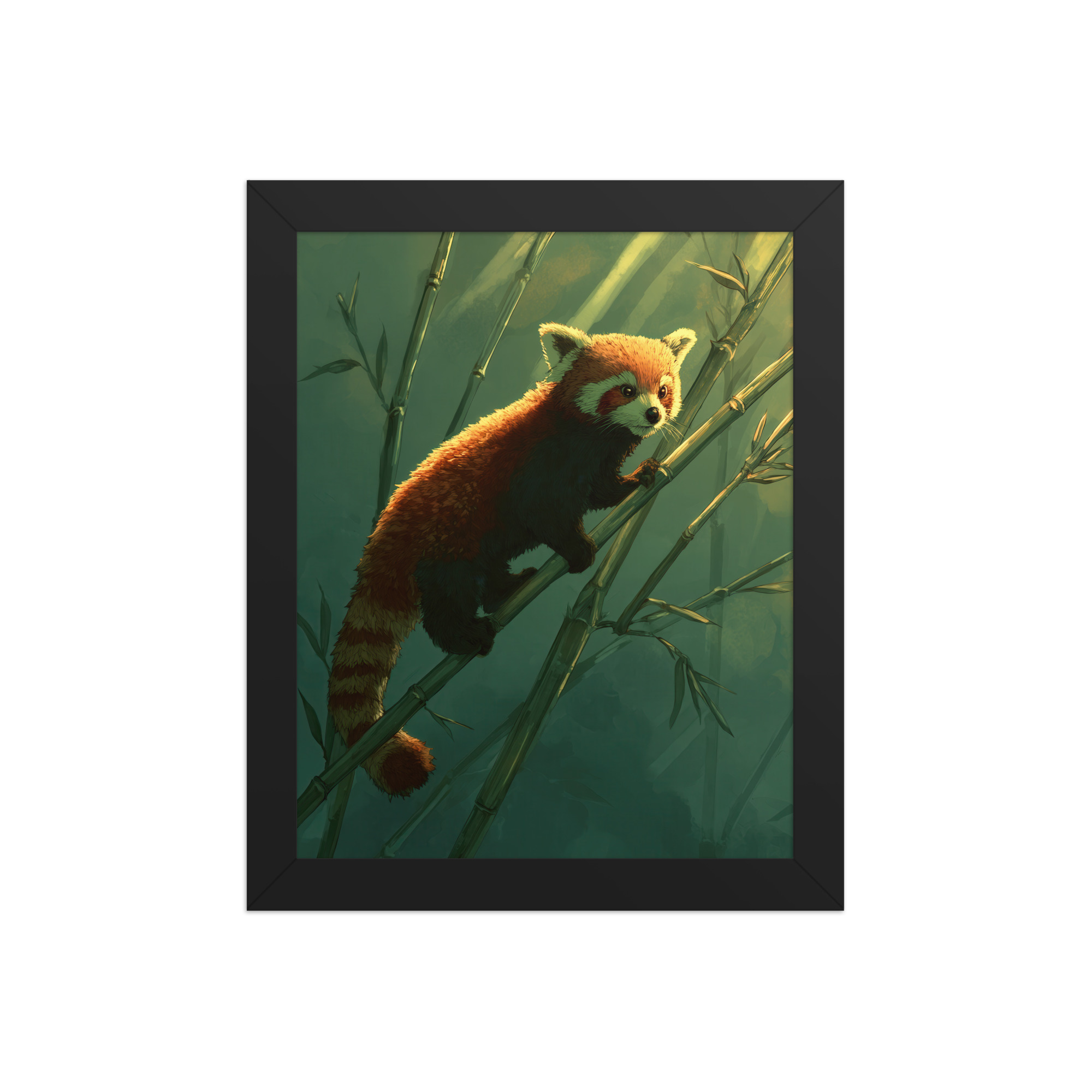 Bamboo Climber — Red Panda in Lush Green Bamboo Wall Decor — Framed Poster - Image 2