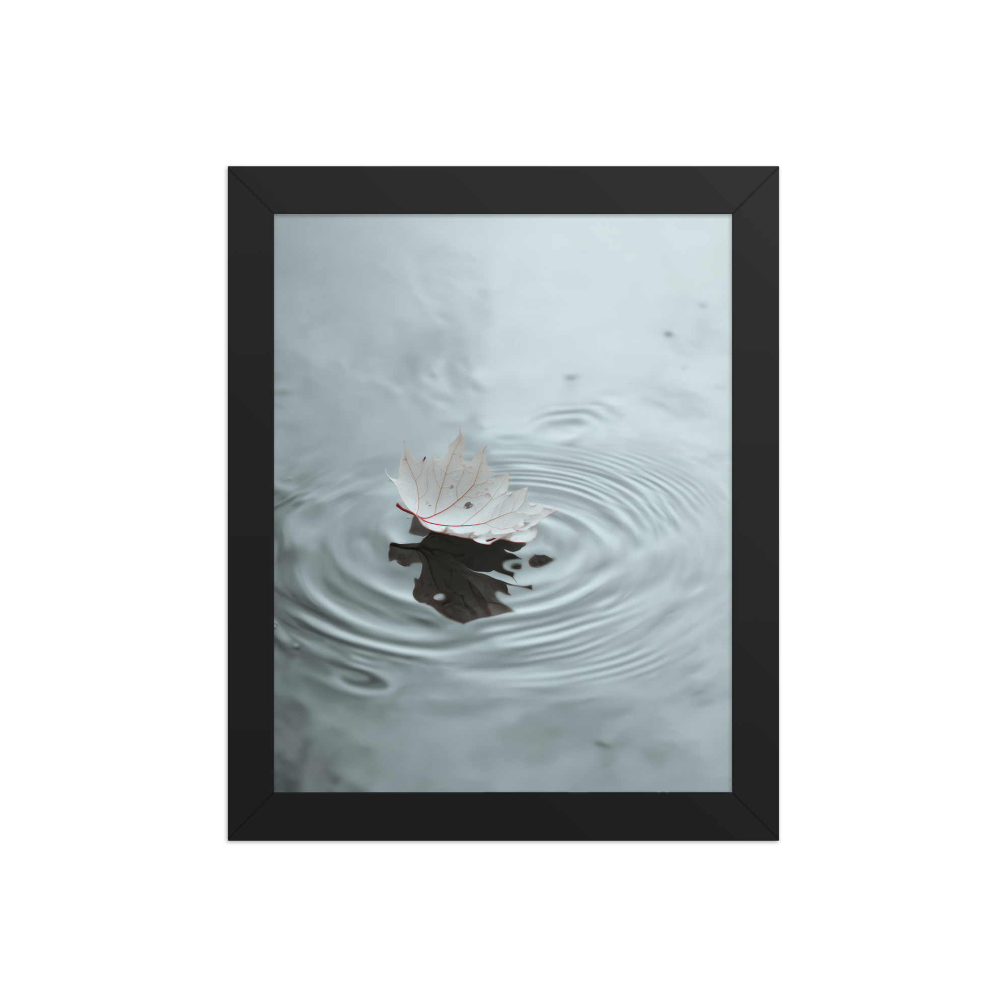 Floating Stillness — Leaf on Water Wall Decor — Framed Poster - Image 2