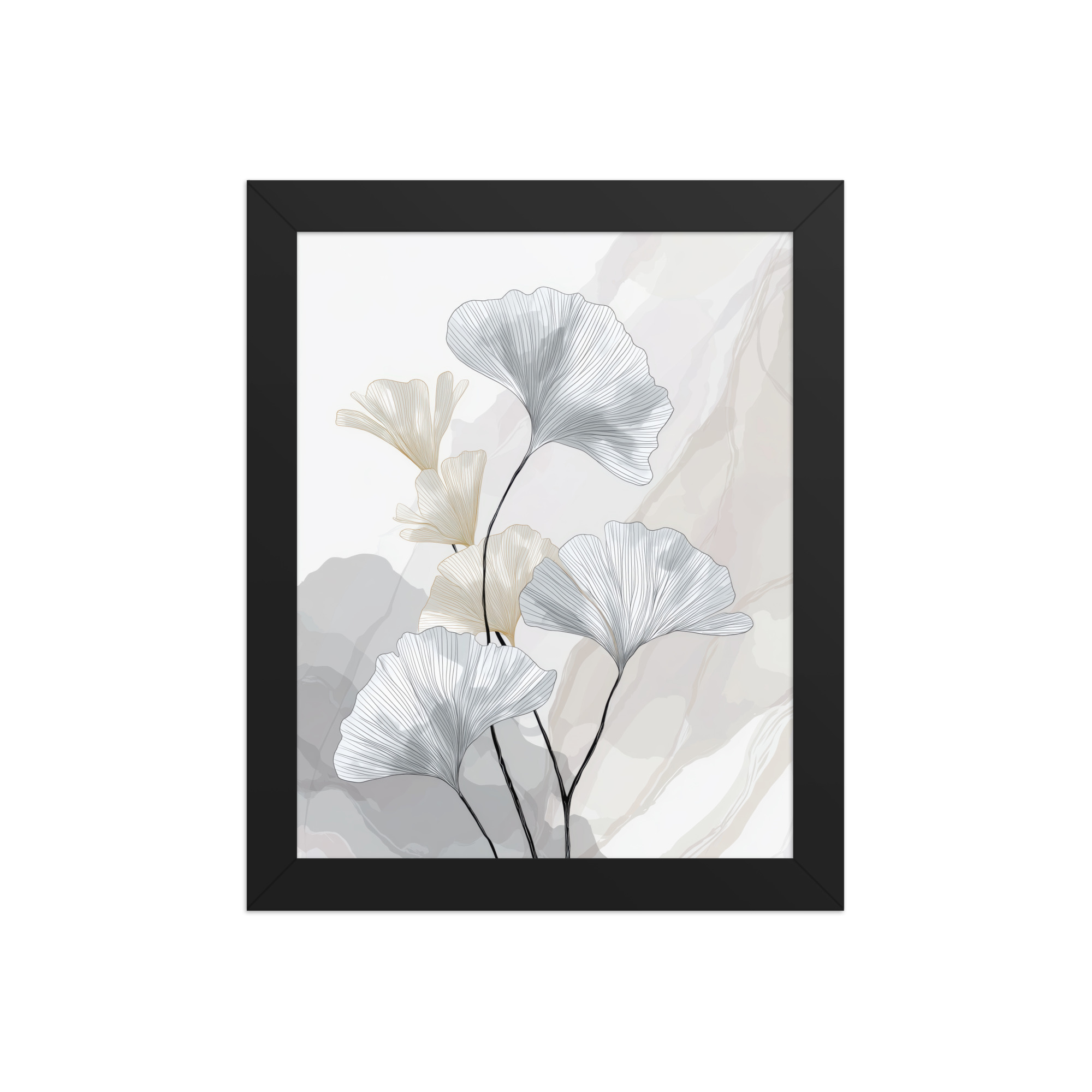 Ginkgo Harmony (Pale Edition) — Line Art Botanical Wall Decor — Framed Poster - Image 2
