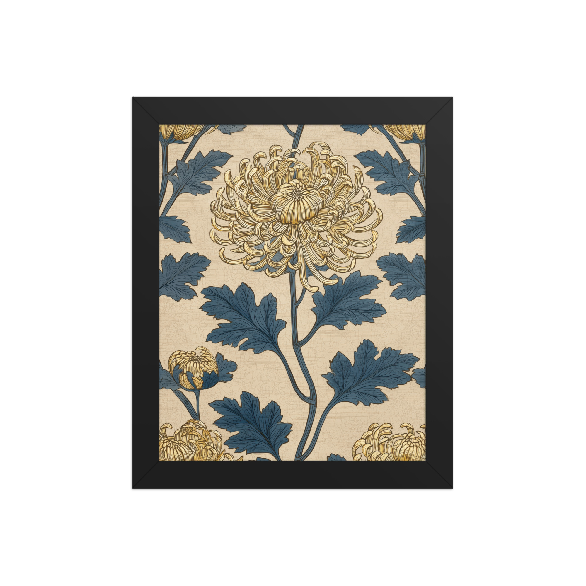 Golden Chrysanthemum — Blue & Gold Botanical Wall Decor — Framed Poster - Image 2