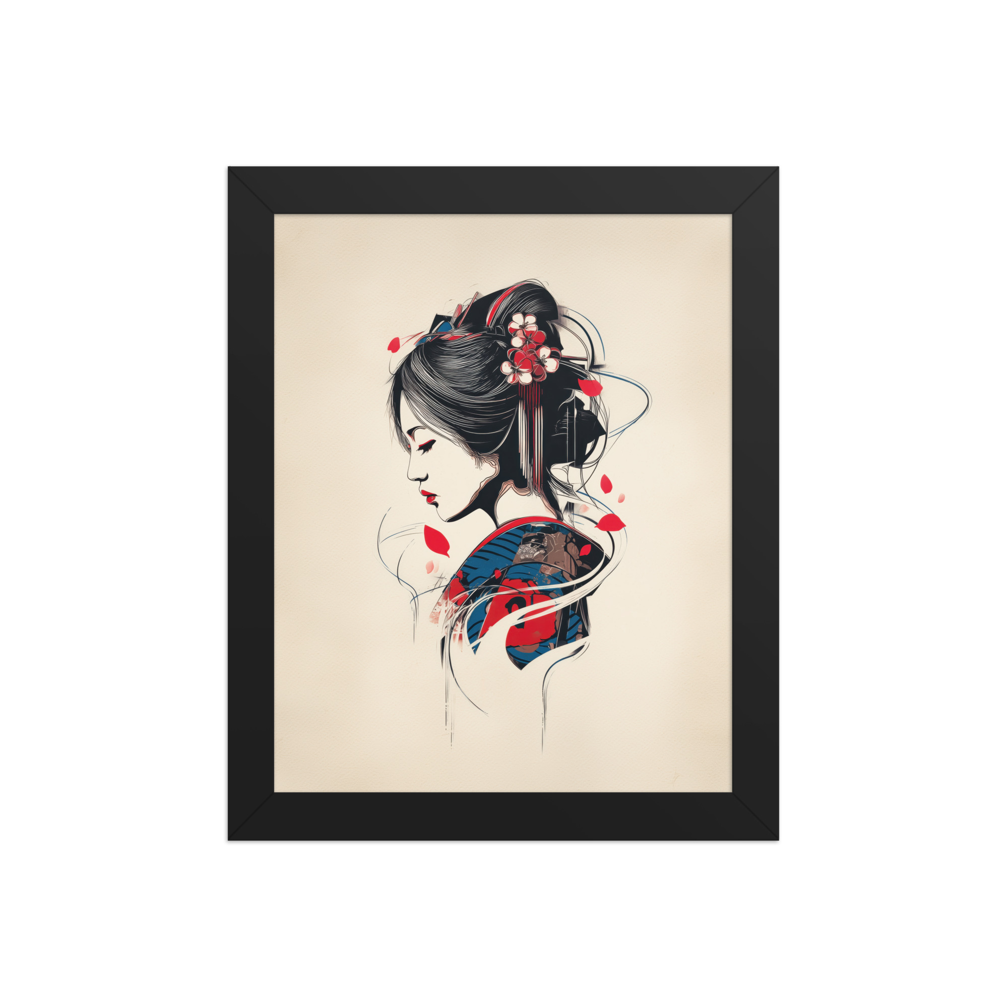 Petals of Silence — Ukiyo-e Inspired Geisha Illustration Wall Art — Framed Poster - Image 2