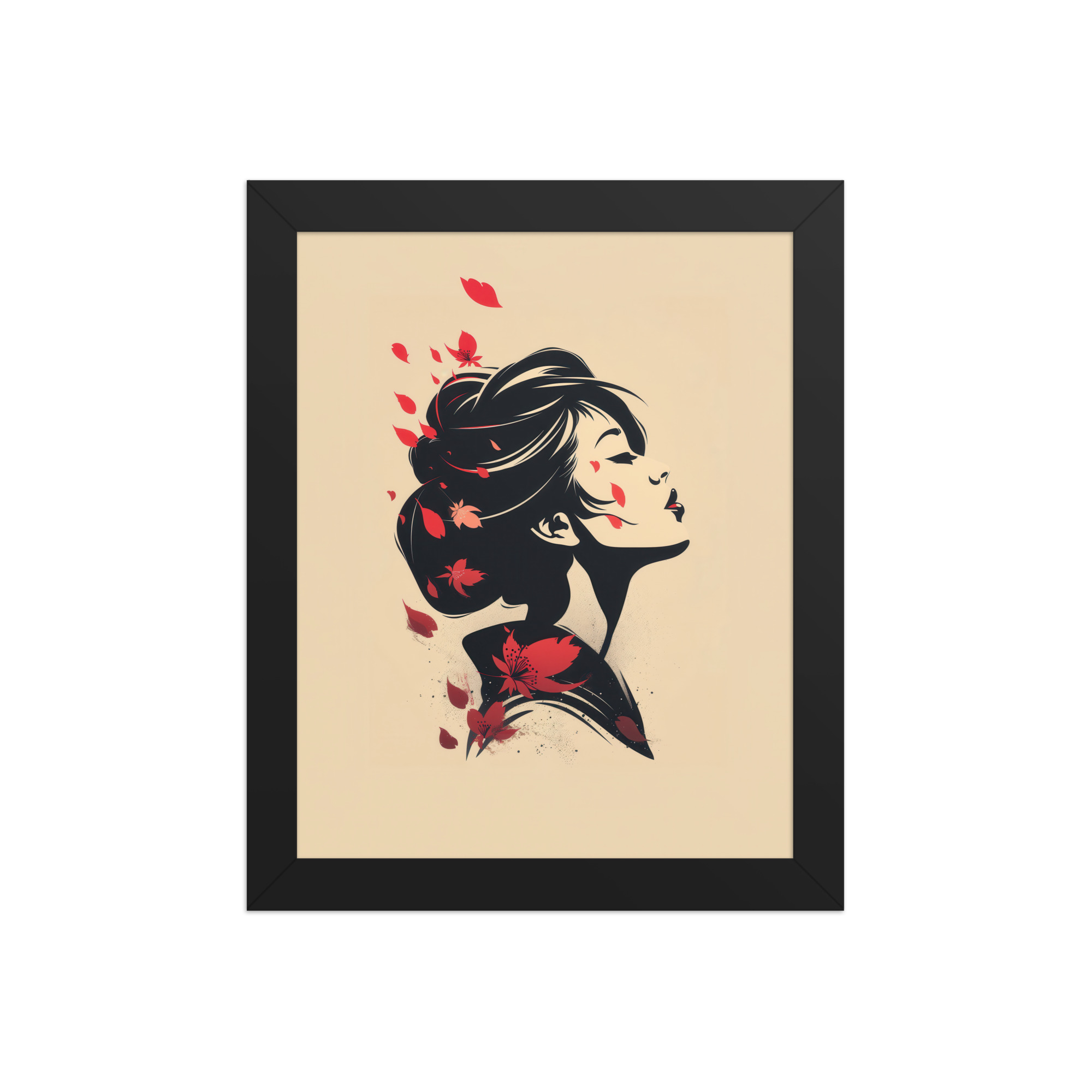 Blossoms in the Wind — Japandi Geisha Minimal Wall Art — Framed Poster - Image 2