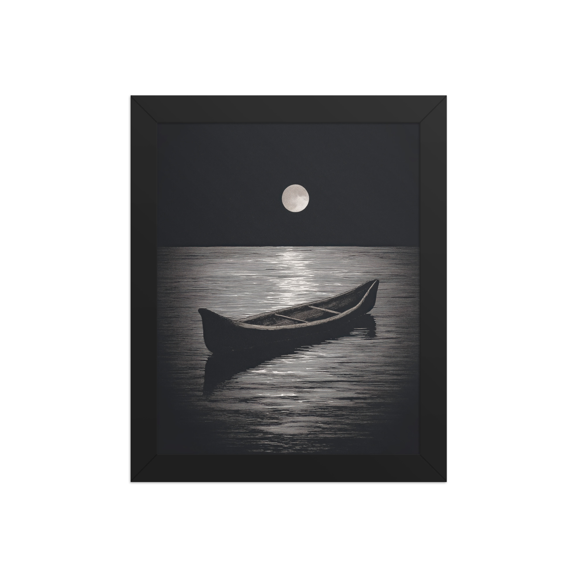 Moonlit Canoe II — Minimal Silver Moon Night Wall Art — Framed Poster - Image 2