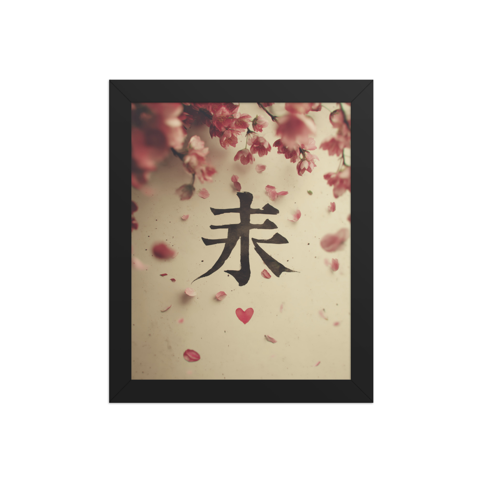 Sakura Love — Cherry Blossom, Japanese Calligraphy Wall Decor — Framed Poster - Image 2