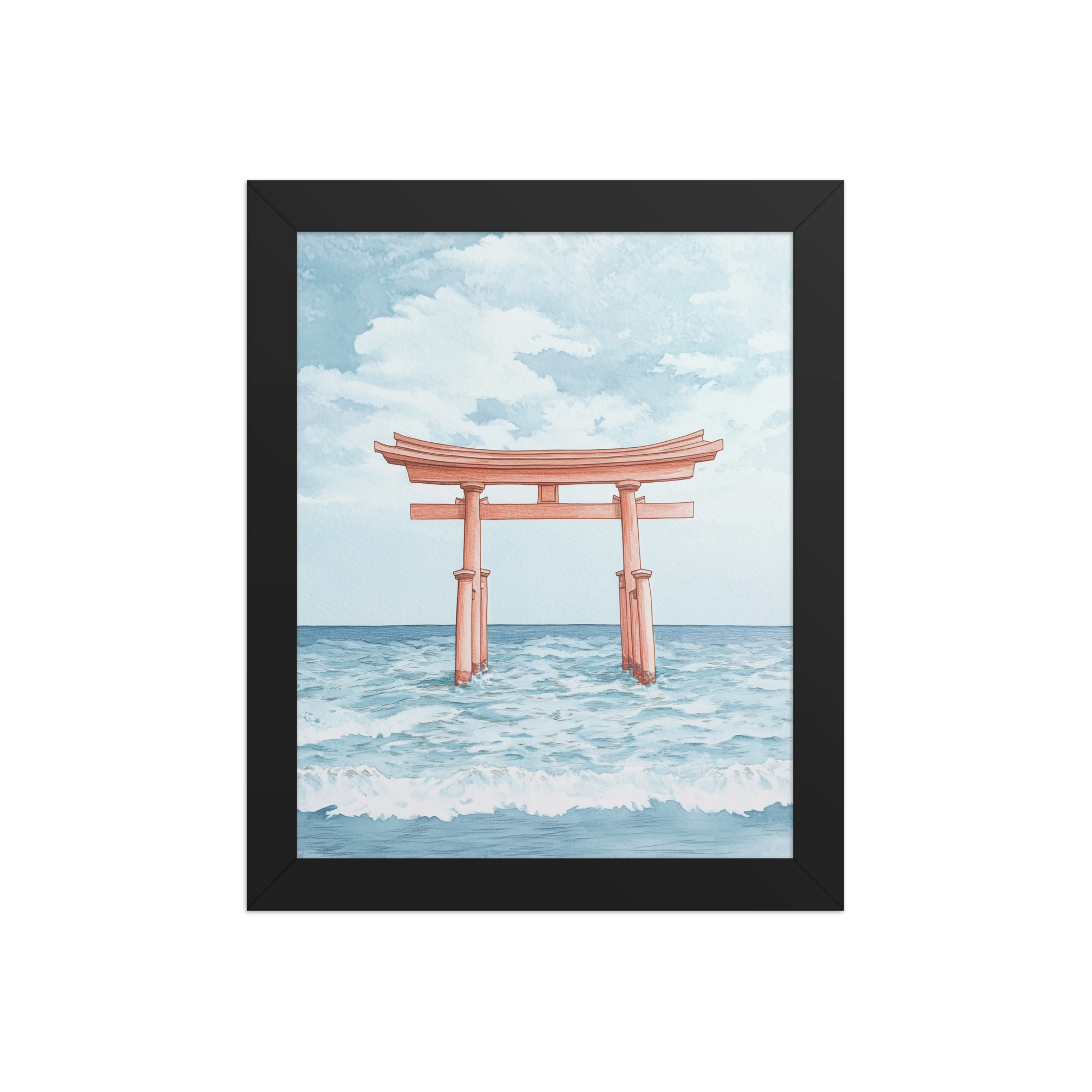 Torii Gate Waves — Coastal Shinto Shrine Wall Decor — Framed Poster - Image 2