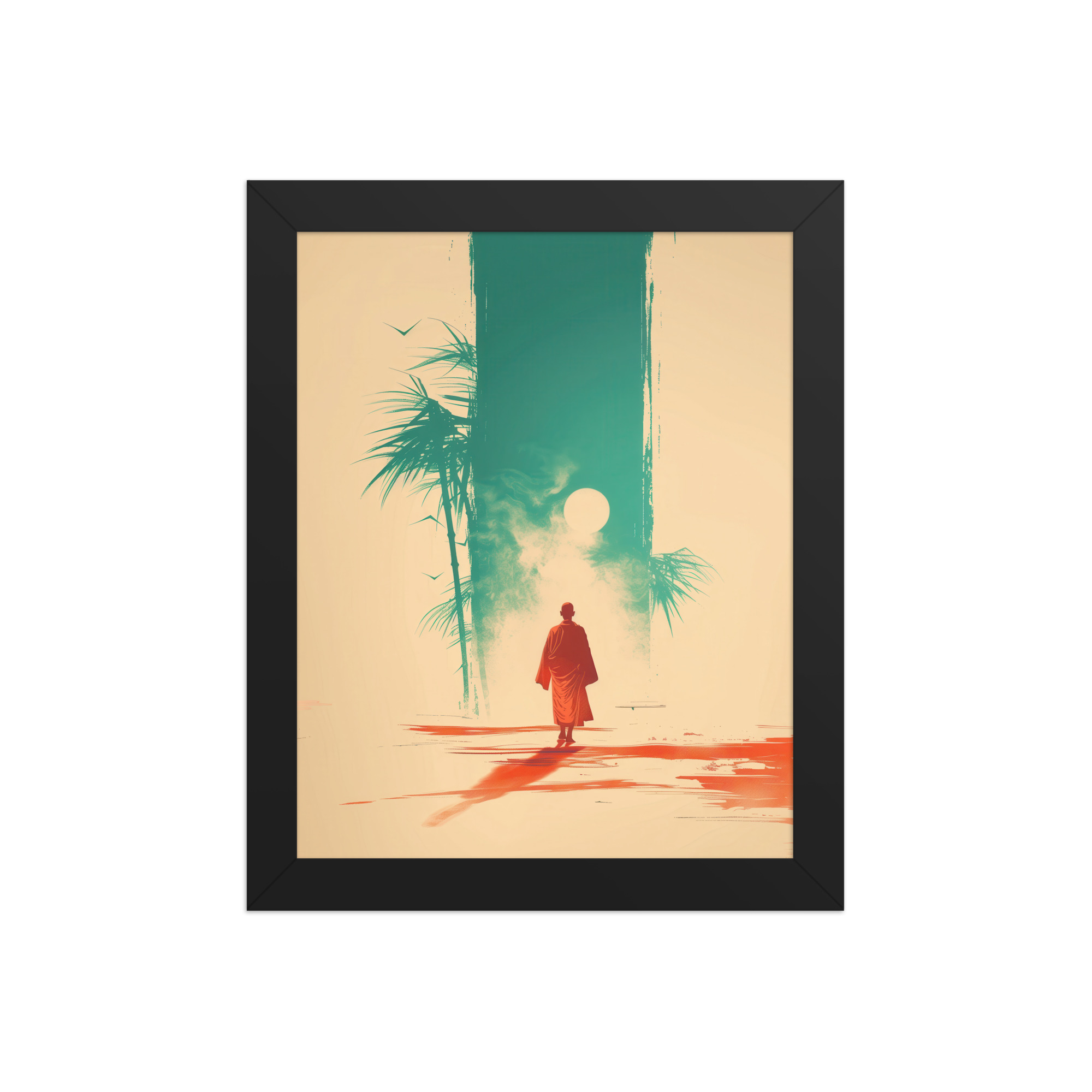 Solitary Monk – Bamboo Journey Japandi Zen Wall Art – Framed Poster - Image 2