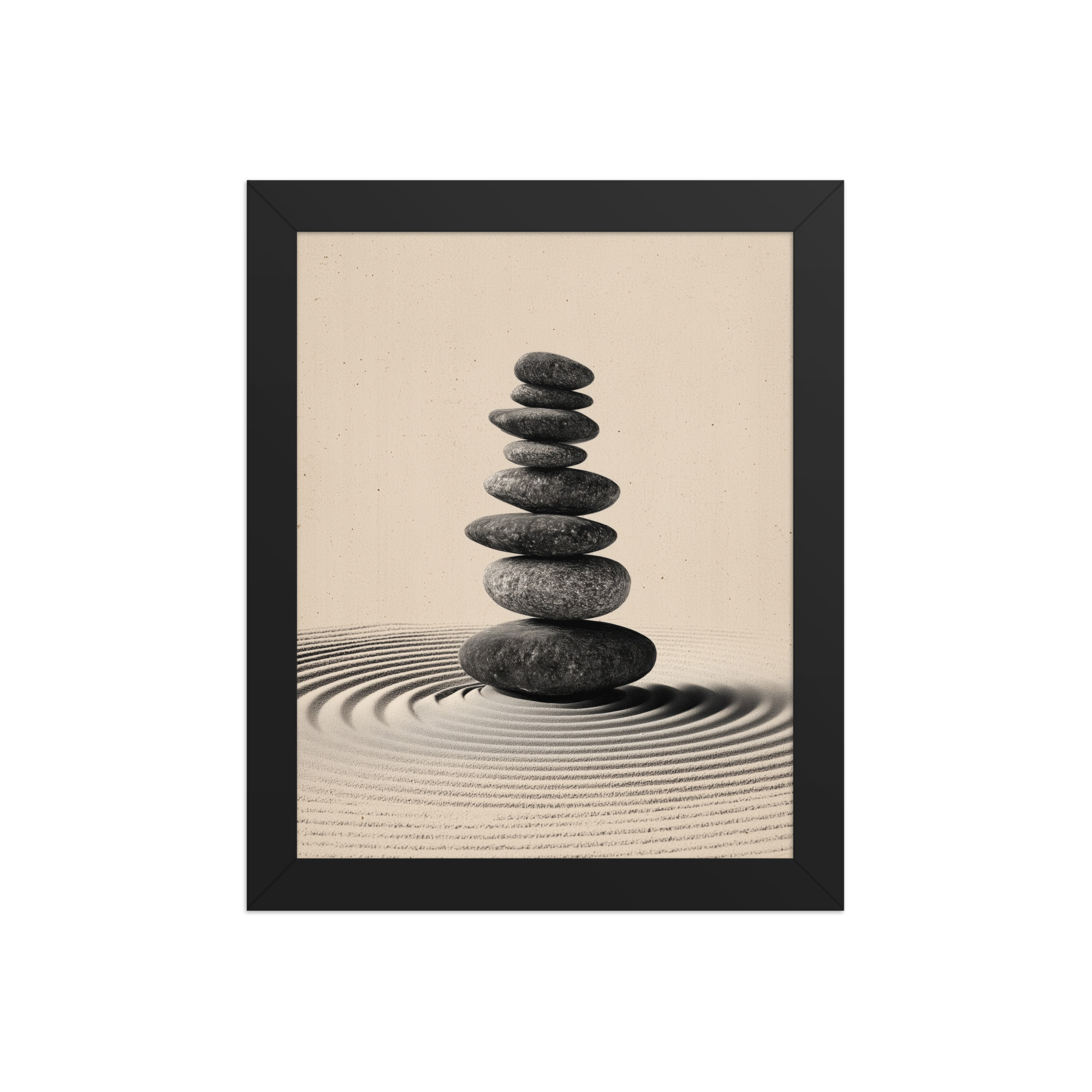 Balanced Stillness – Stacked Stones I Neutral Zen Stones Wall Art – Framed Poster - Image 2