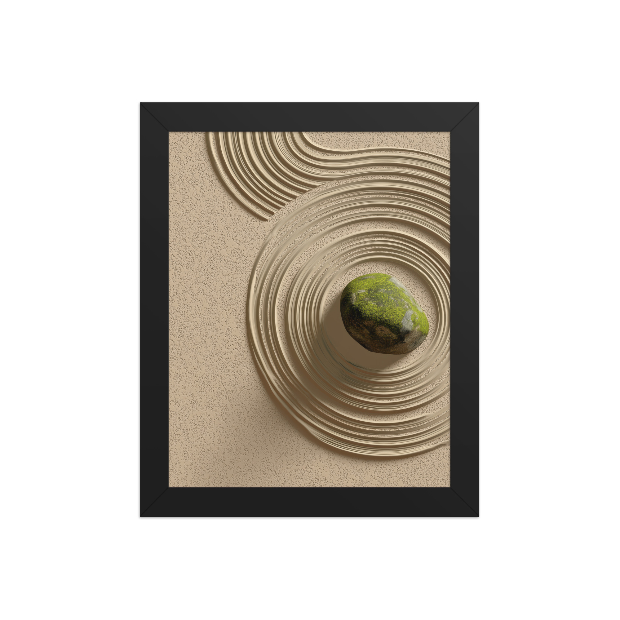 Zen Garden Harmony – Moss Stone I Minimal Wall Art – Framed Poster - Image 2