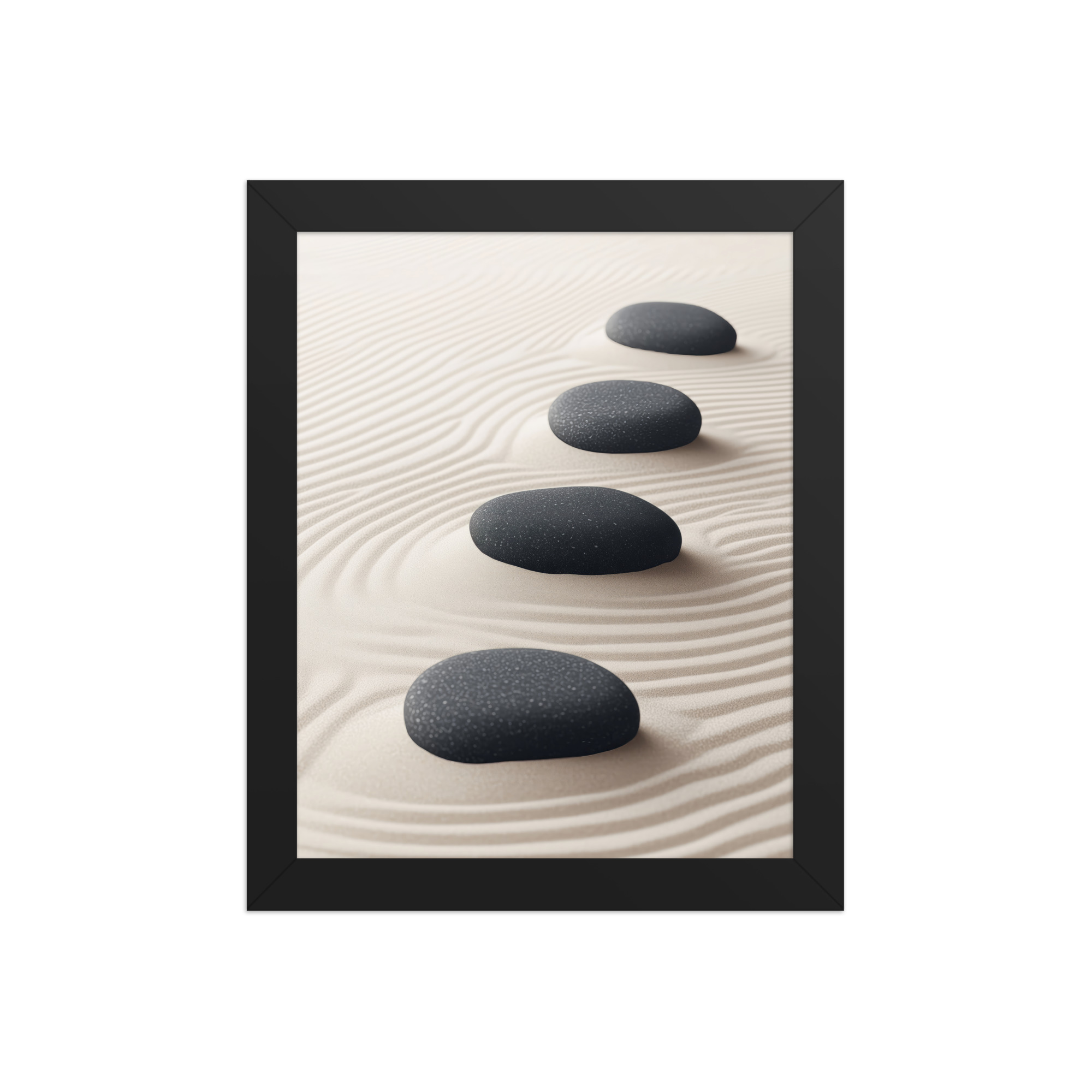 Zen Balance – Charcoal Stones on Sand Minimal Wall Art – Framed Poster - Image 2