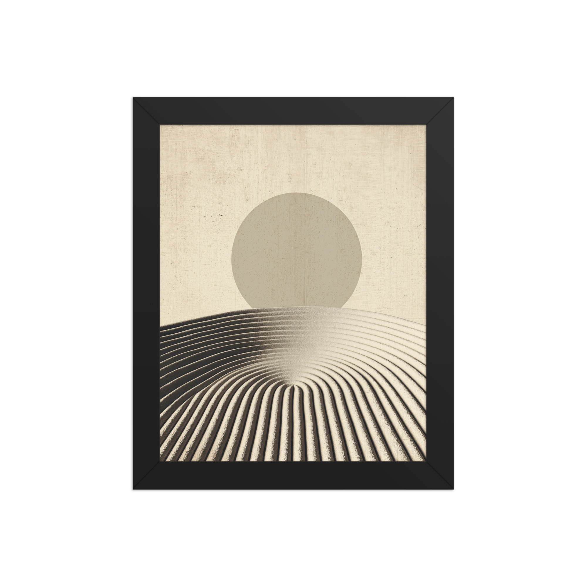 Zen Dune Sun – Raked Sand Dunes with Minimal Sun Wall Art – Framed Poster - Image 2