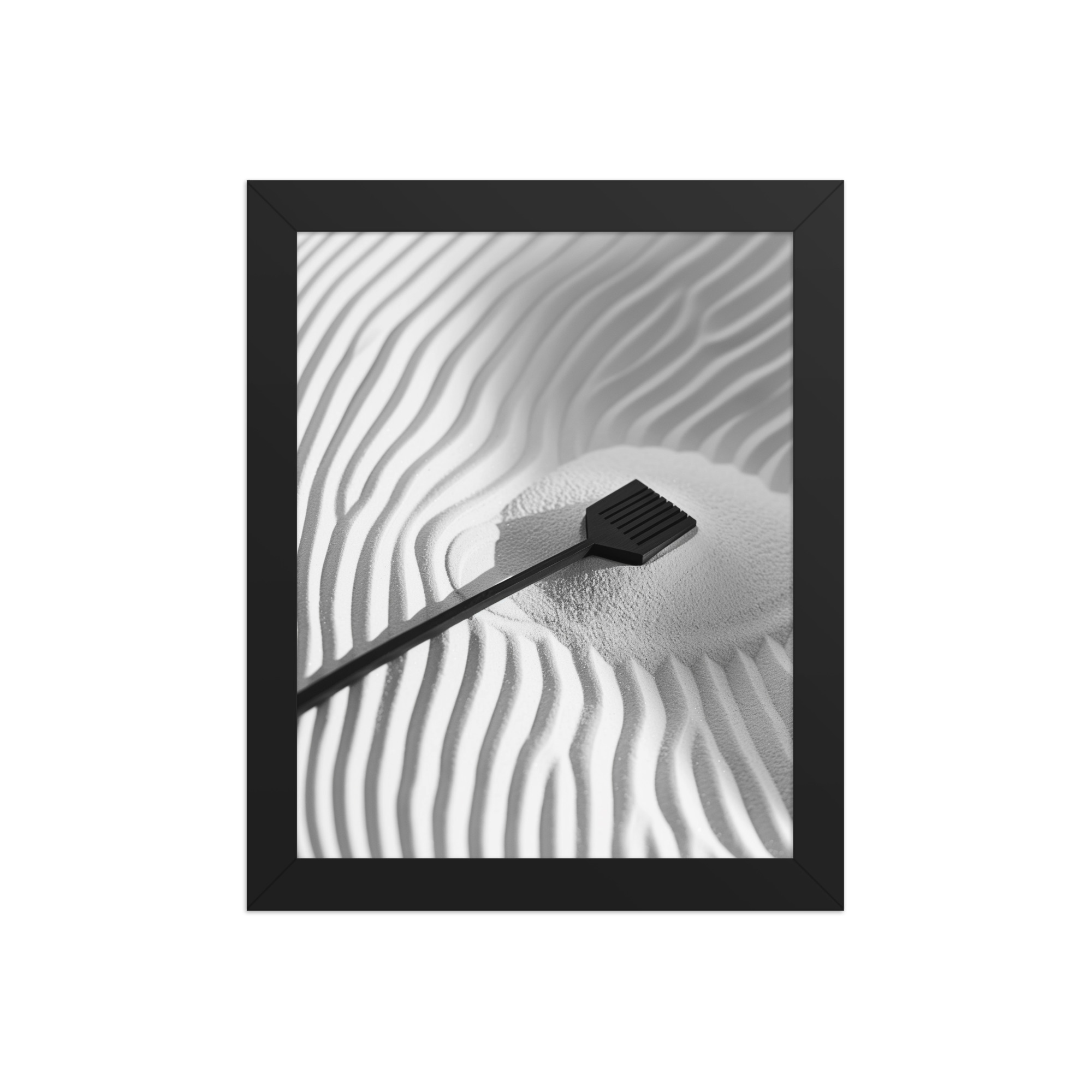 Zen Sand Rake – Minimal Monochrome Ripples Wall Art – Framed Poster - Image 2