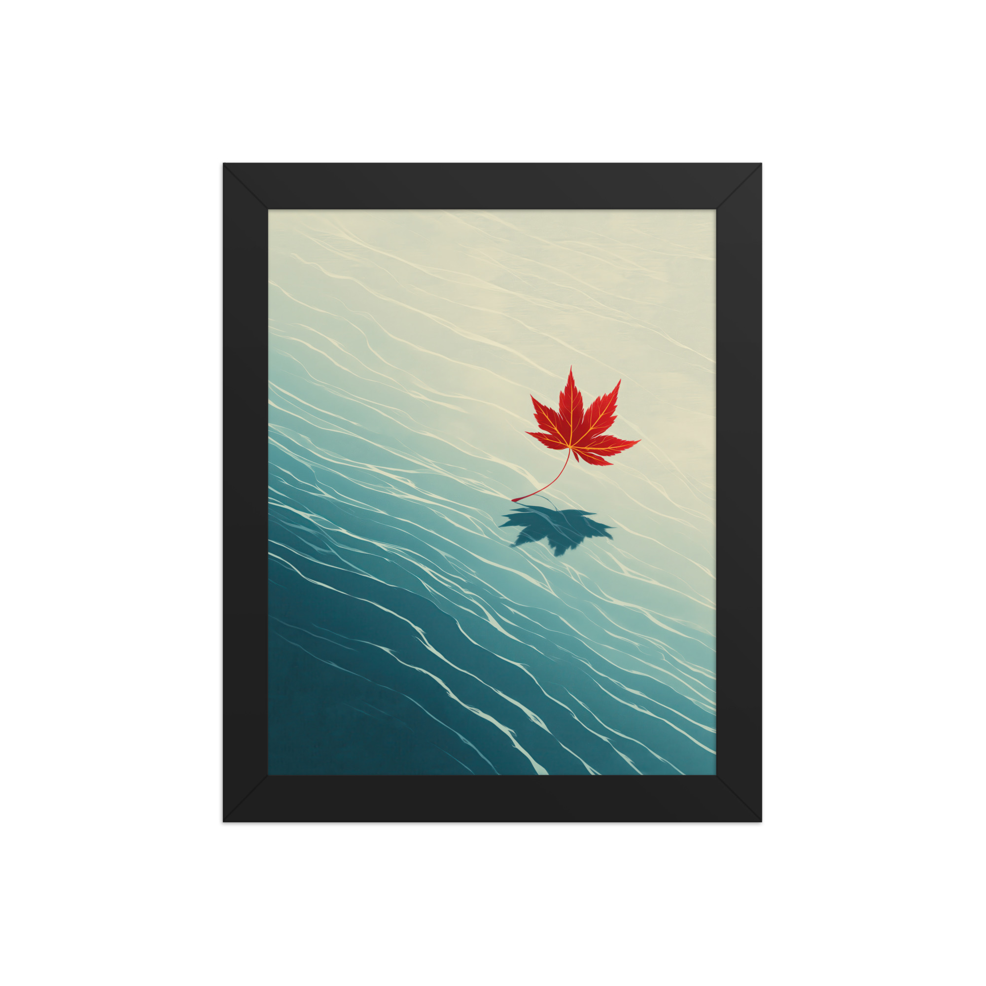 Floating Maple I – Red Leaf on Water Ukiyo-e Wall Art – Framed Poster - Image 2