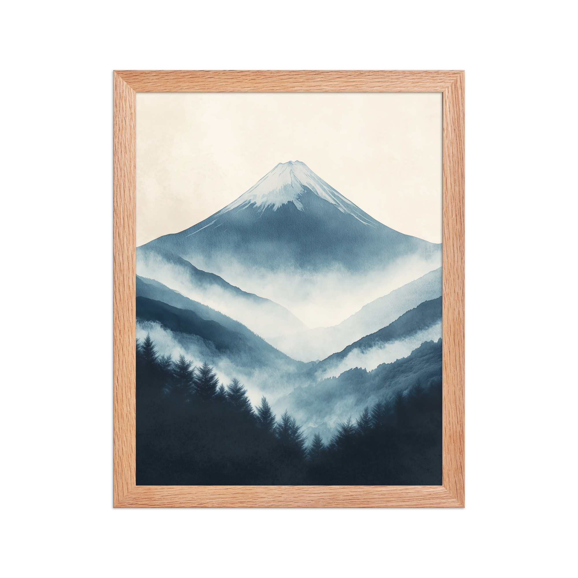 Misty Peaks — Indigo Japandi Mountain Wall Art — Framed Poster - Image 8