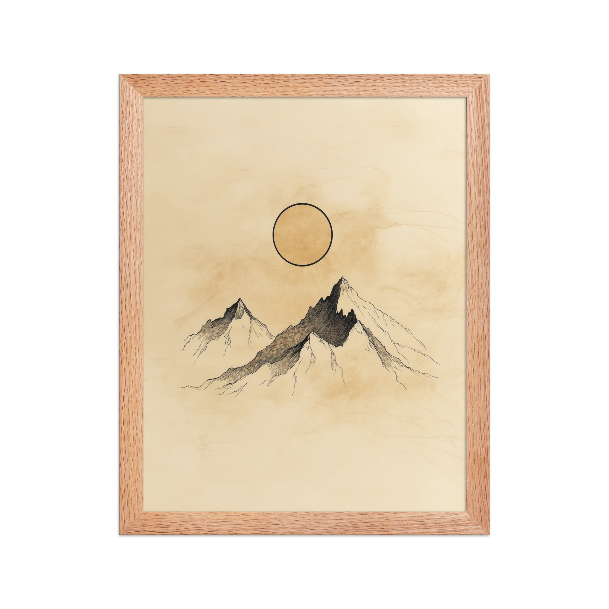 Twin Peaks and Silent Sun — Minimal Ink Mountain Study Landscape Art — Framed Poster - Image 8