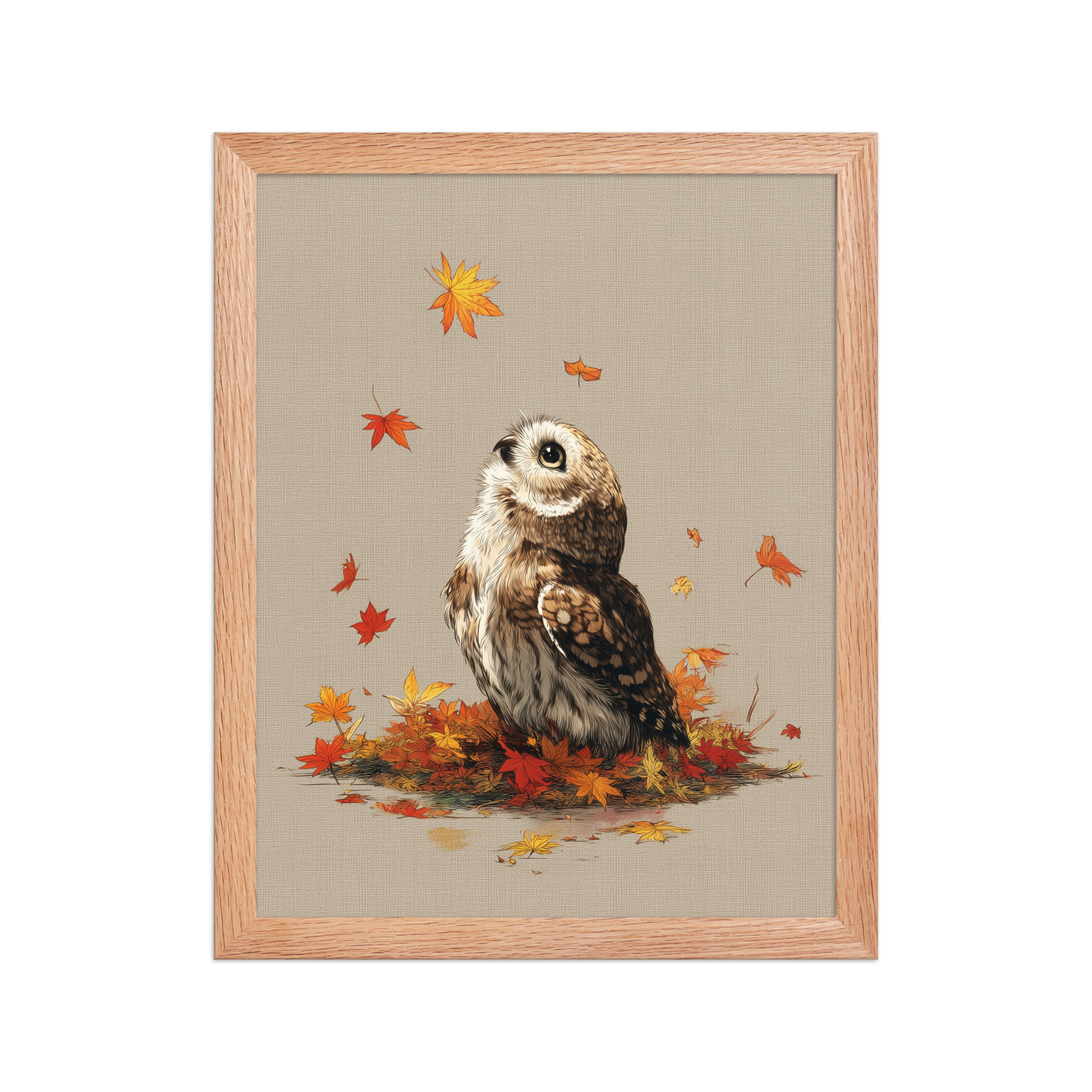 Autumn Gaze Owl — Owl Illustration with Falling Leaves Wall Art — Framed Poster - Image 7