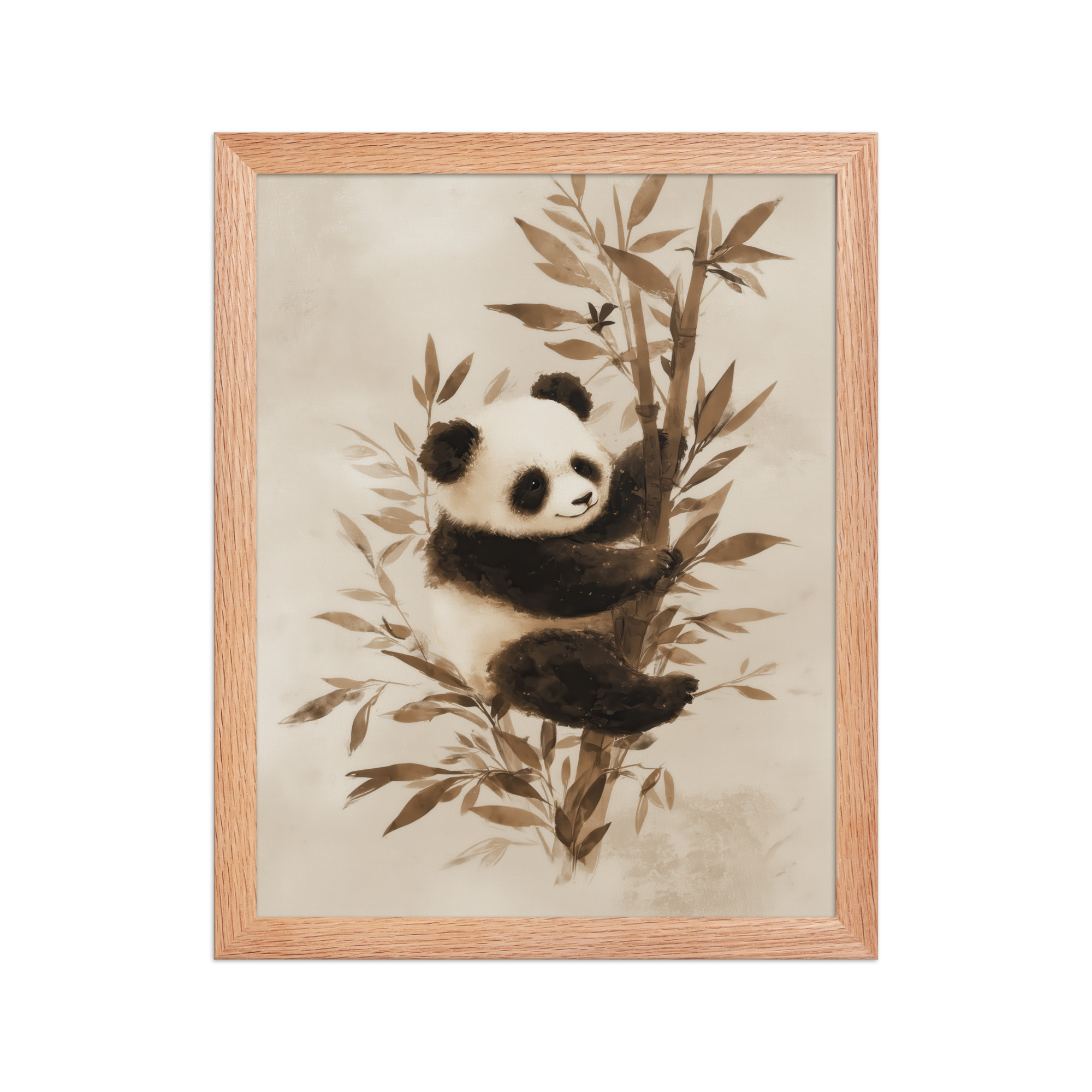 Sepia Panda Serenity — Soft Watercolor Black/White Panda Wall Art — Framed Poster - Image 6
