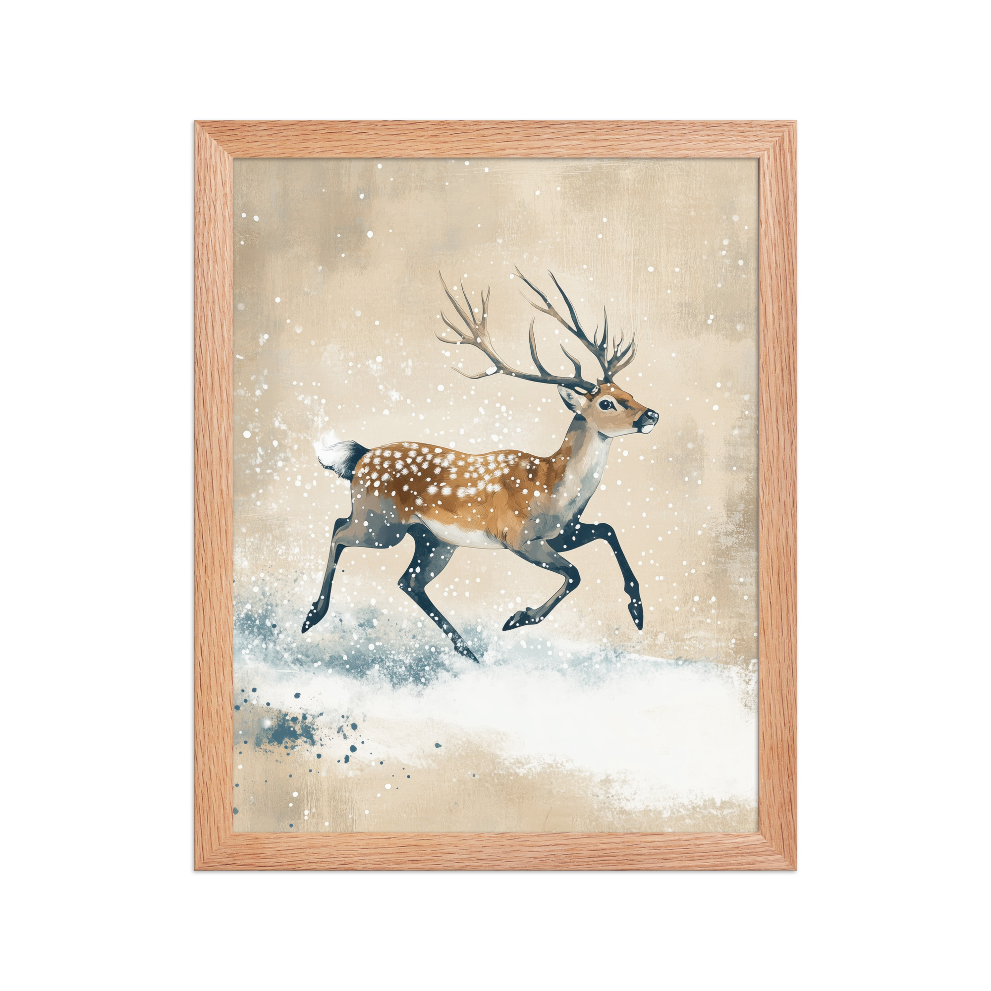 Running Deer in Winter Snow — Modern Wildlife Wall Art — Framed Poster - Image 10