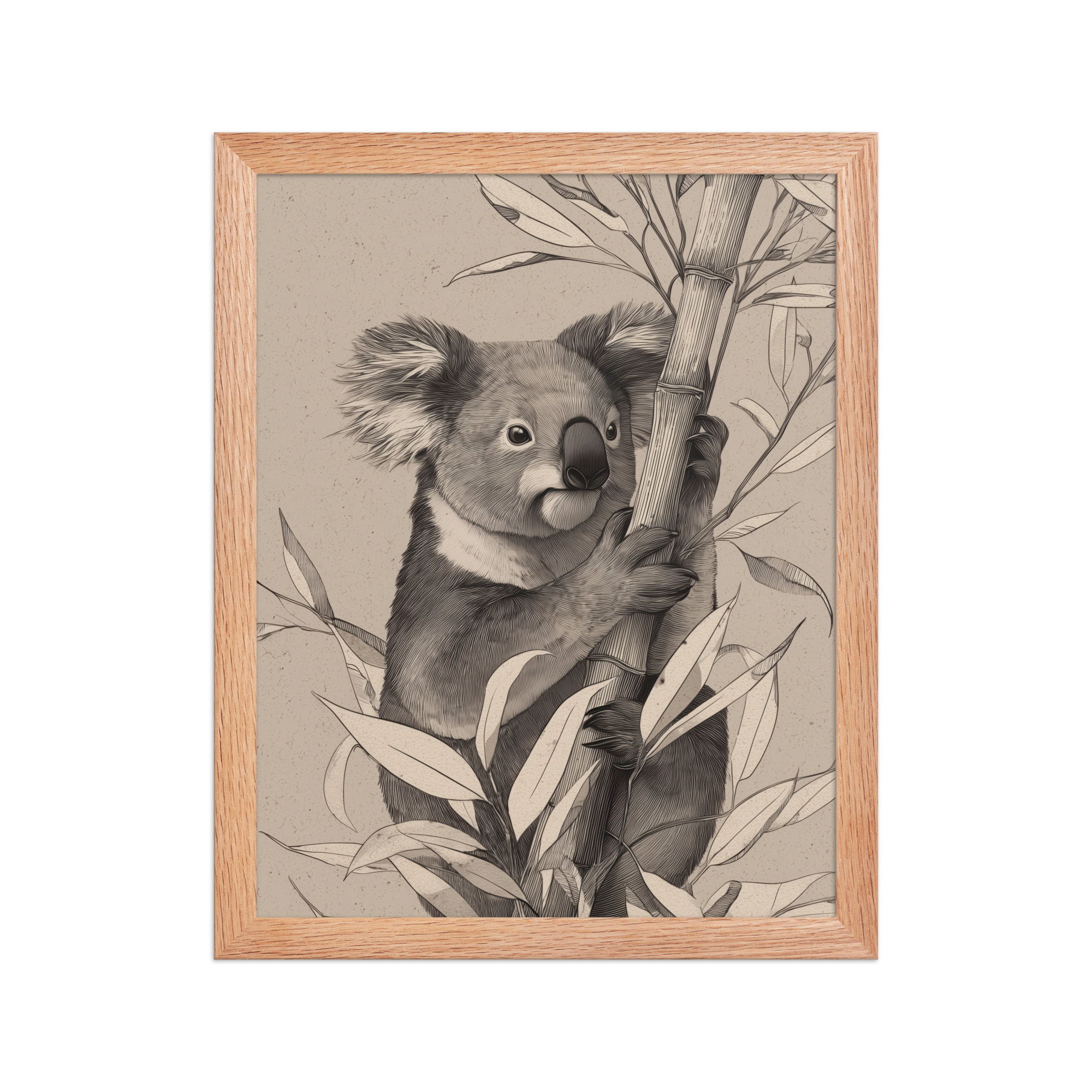 Koala Bamboo II — Detailed Koala Illustration with Bamboo Leaves Wall Decor — Framed Poster - Image 8