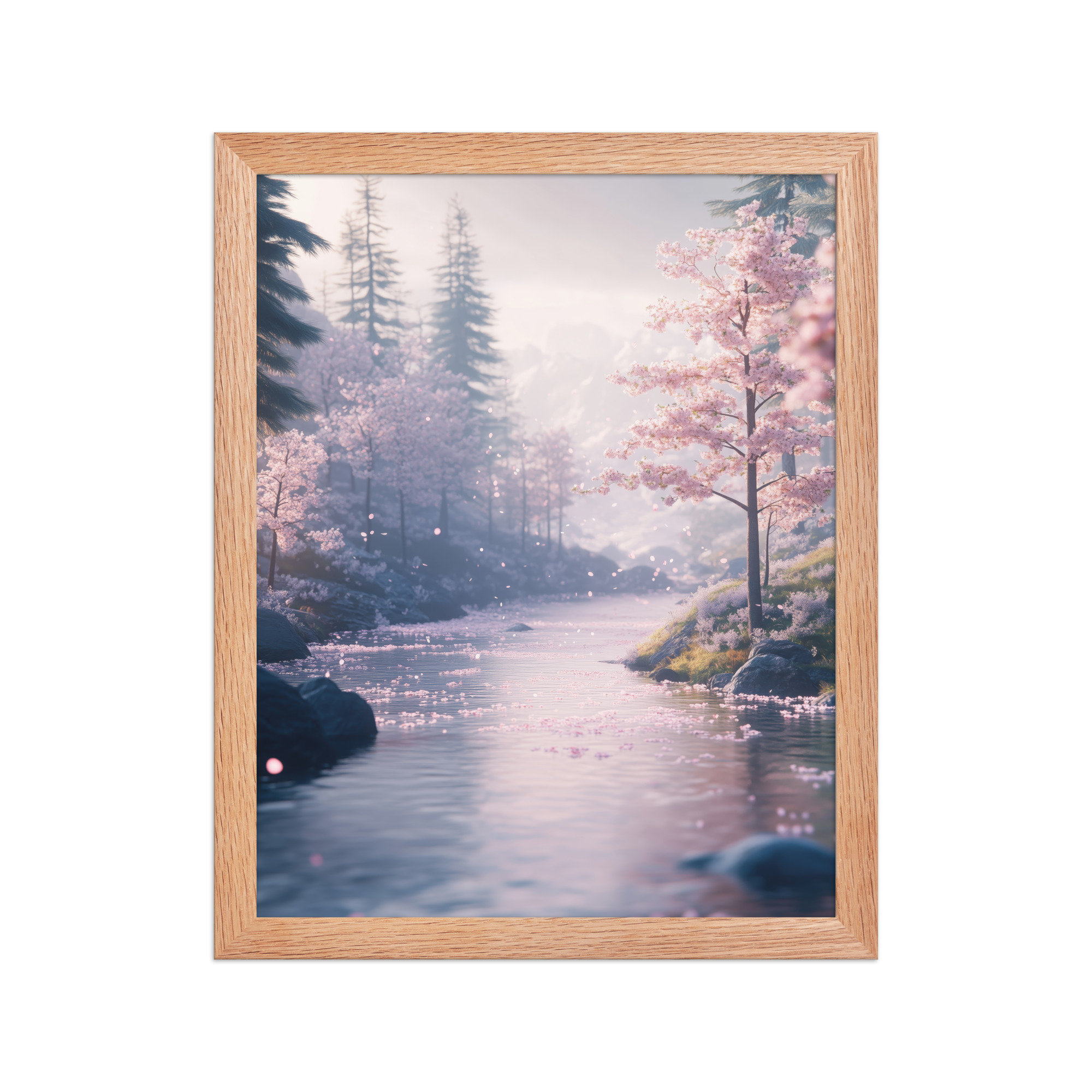 Nordic River Flow — Cherry Blossom Landscape Wall Decor — Framed Poster - Image 8
