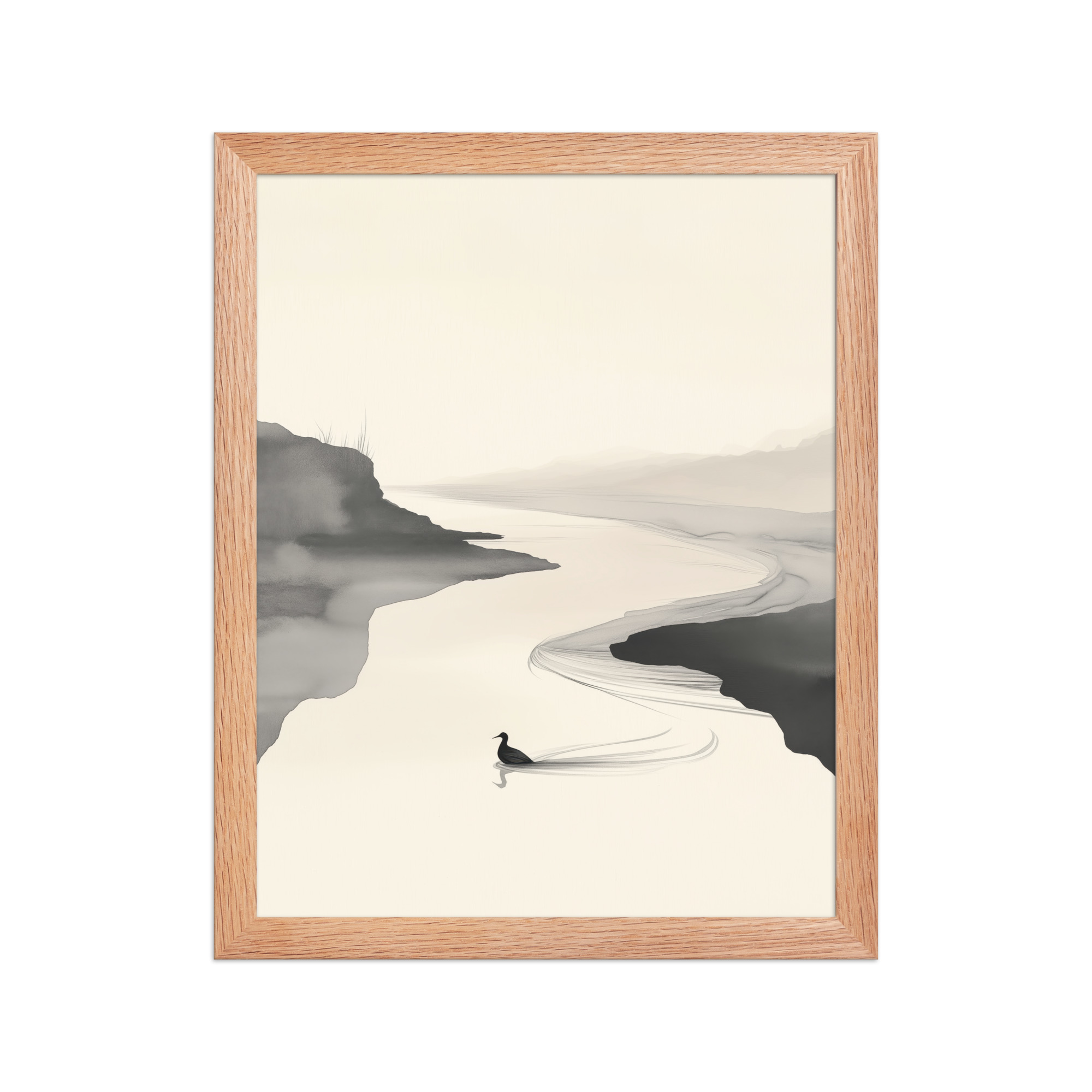 Tranquil River Flow — Minimal Ink Landscape Wall Decor — Framed Poster - Image 10
