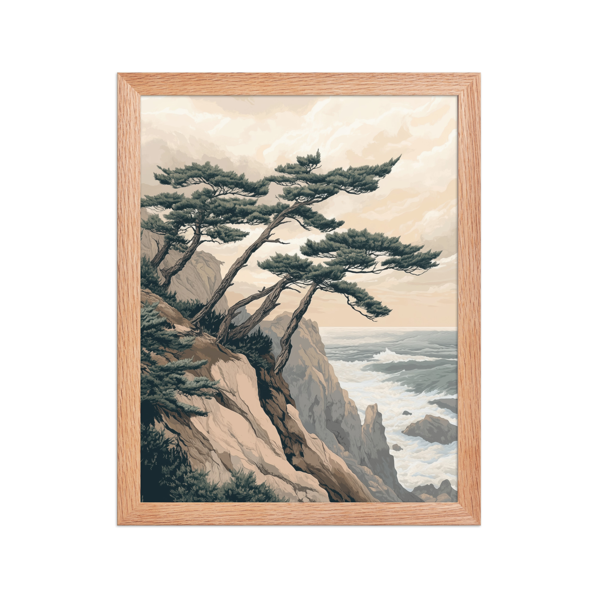 Windswept Pines by the Coast — Japanese Coastal Landscape Wall Decor — Framed Poster - Image 6