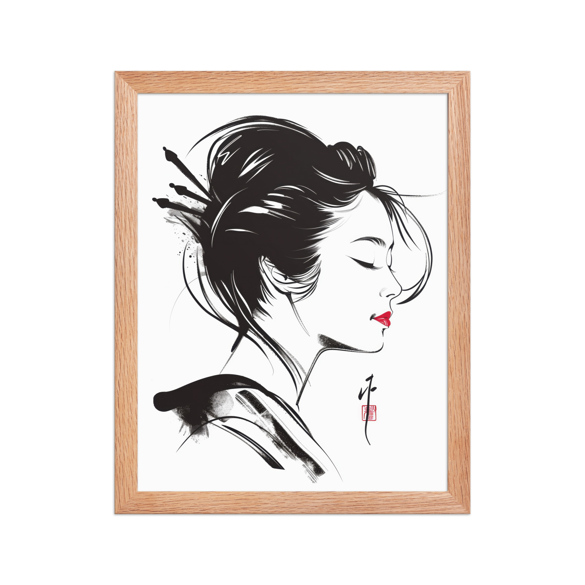Geisha Profile — Minimal Sumi-e Geisha Portrait Wall Art — Framed Poster - Image 4