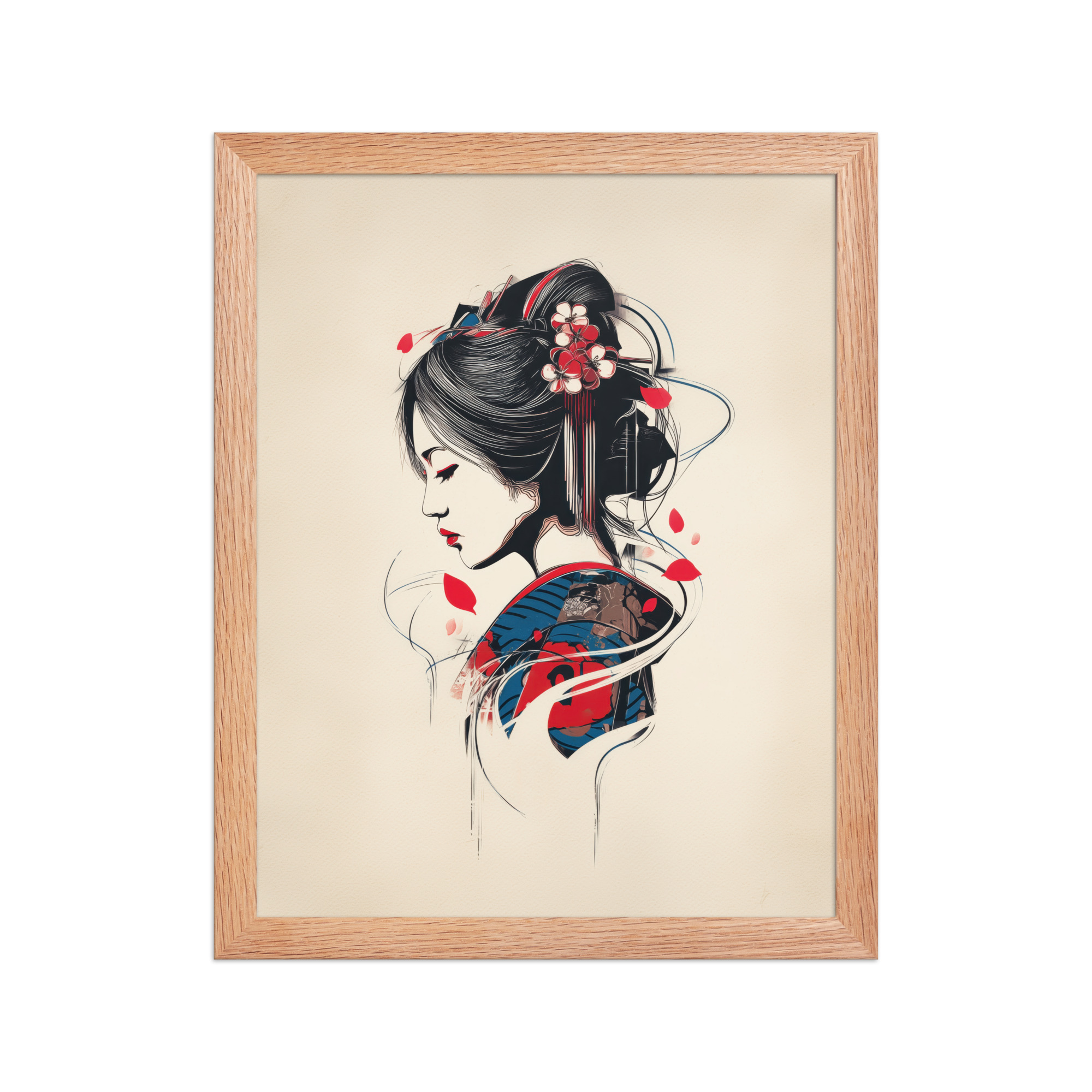 Petals of Silence — Ukiyo-e Inspired Geisha Illustration Wall Art — Framed Poster - Image 10