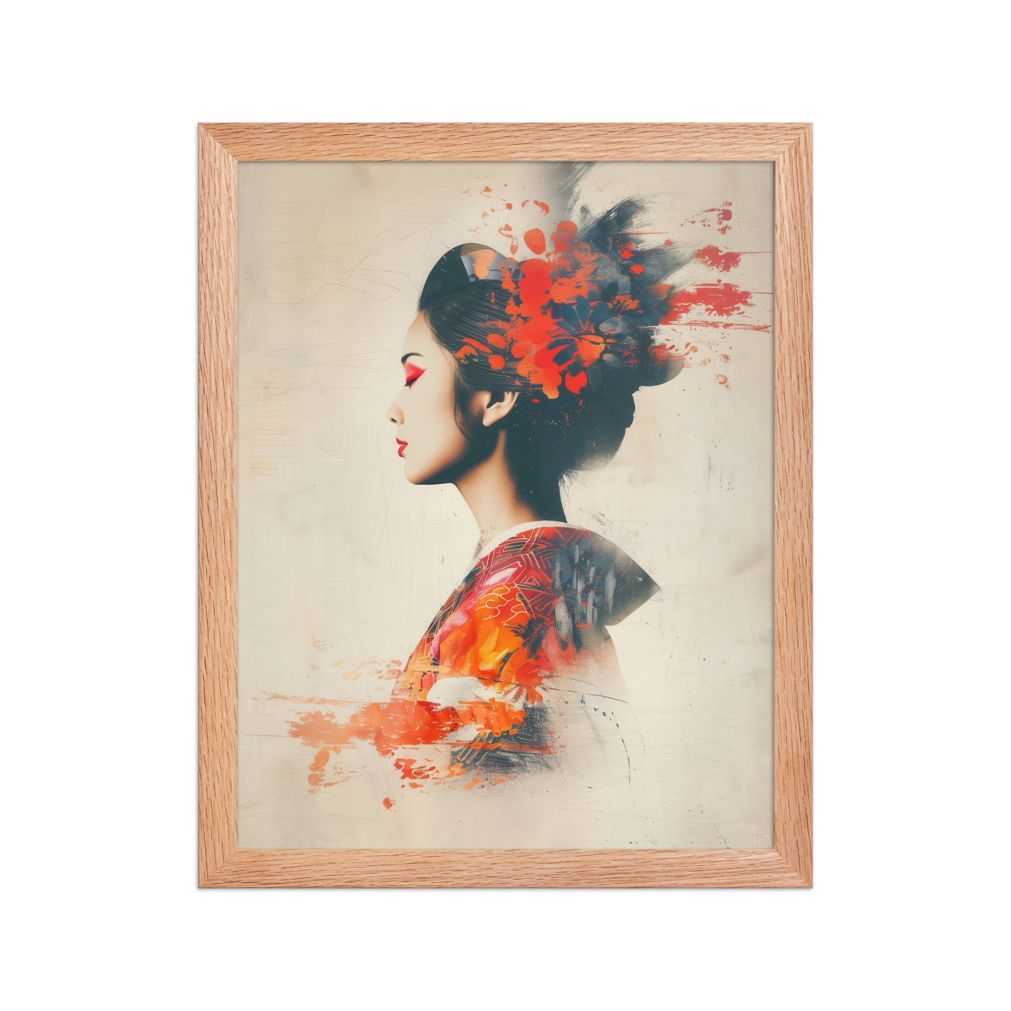 Painted Grace — Kimono Portrait, Abstract Brush Strokes Minimal Wall Art — Framed Poster - Image 8