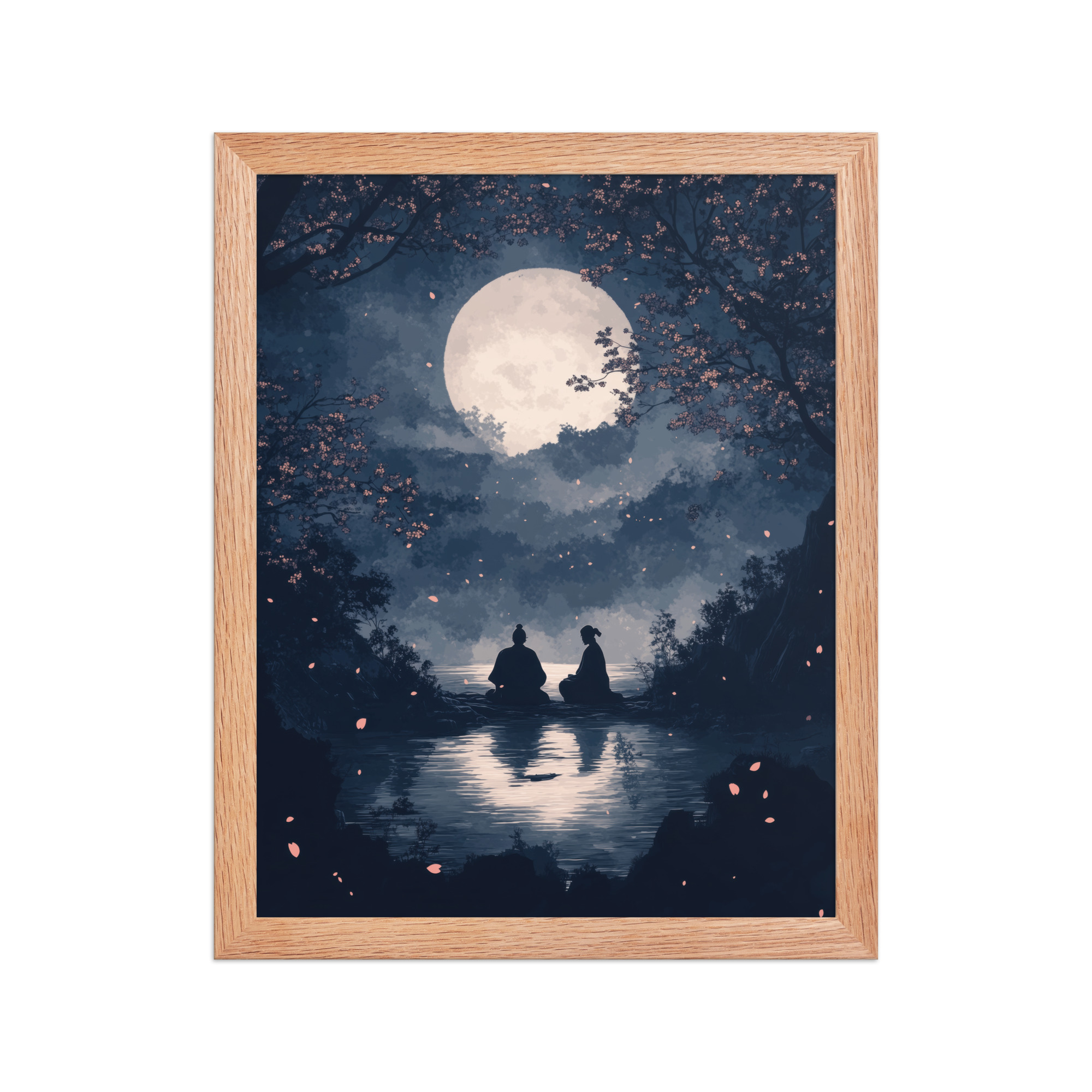 Midnight Reflections — Moonlit Lake Sakura Wall Art — Framed Poster - Image 8