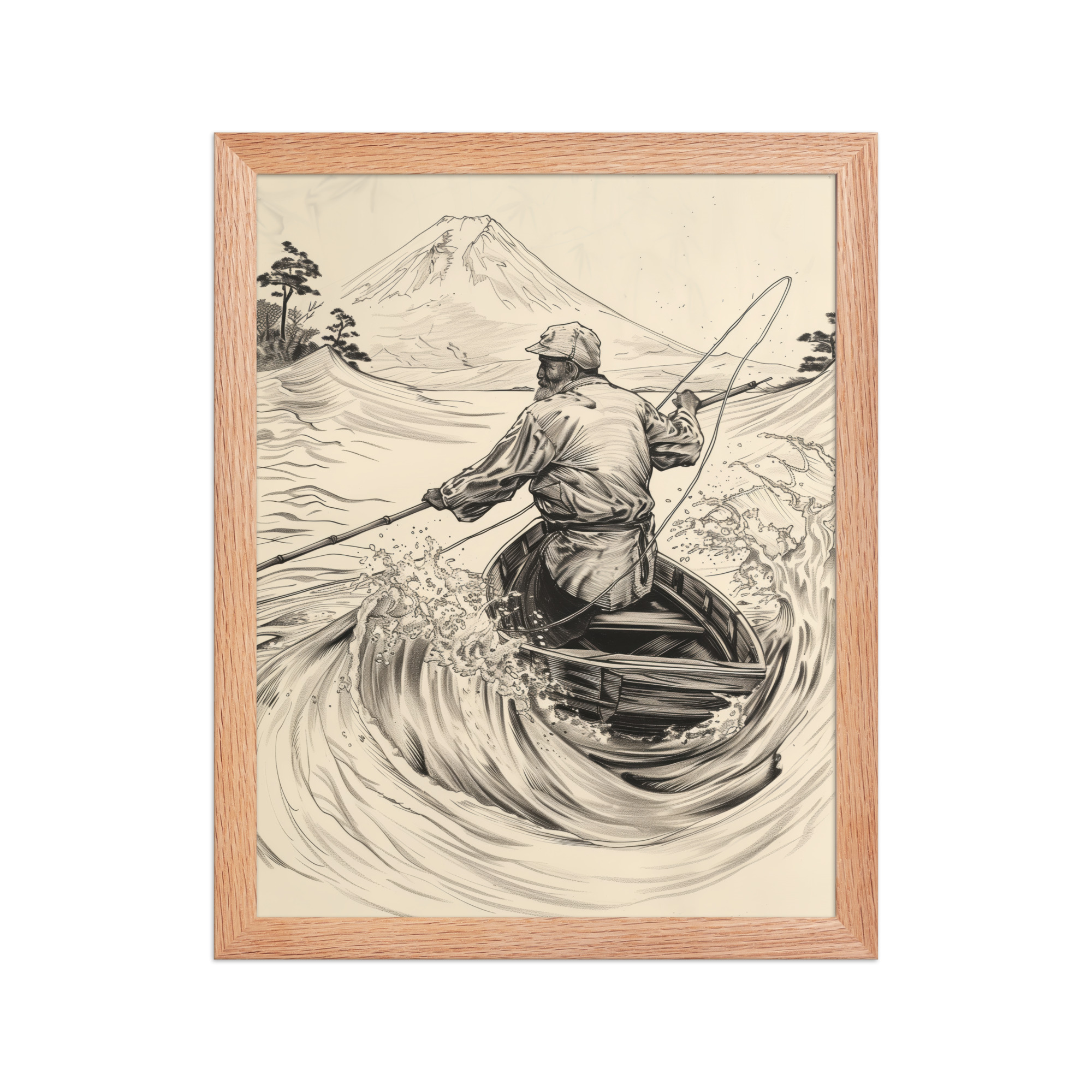 Fisherman of Mount Fuji — Japanese Woodblock Style Wall Art — Framed Poster - Image 9