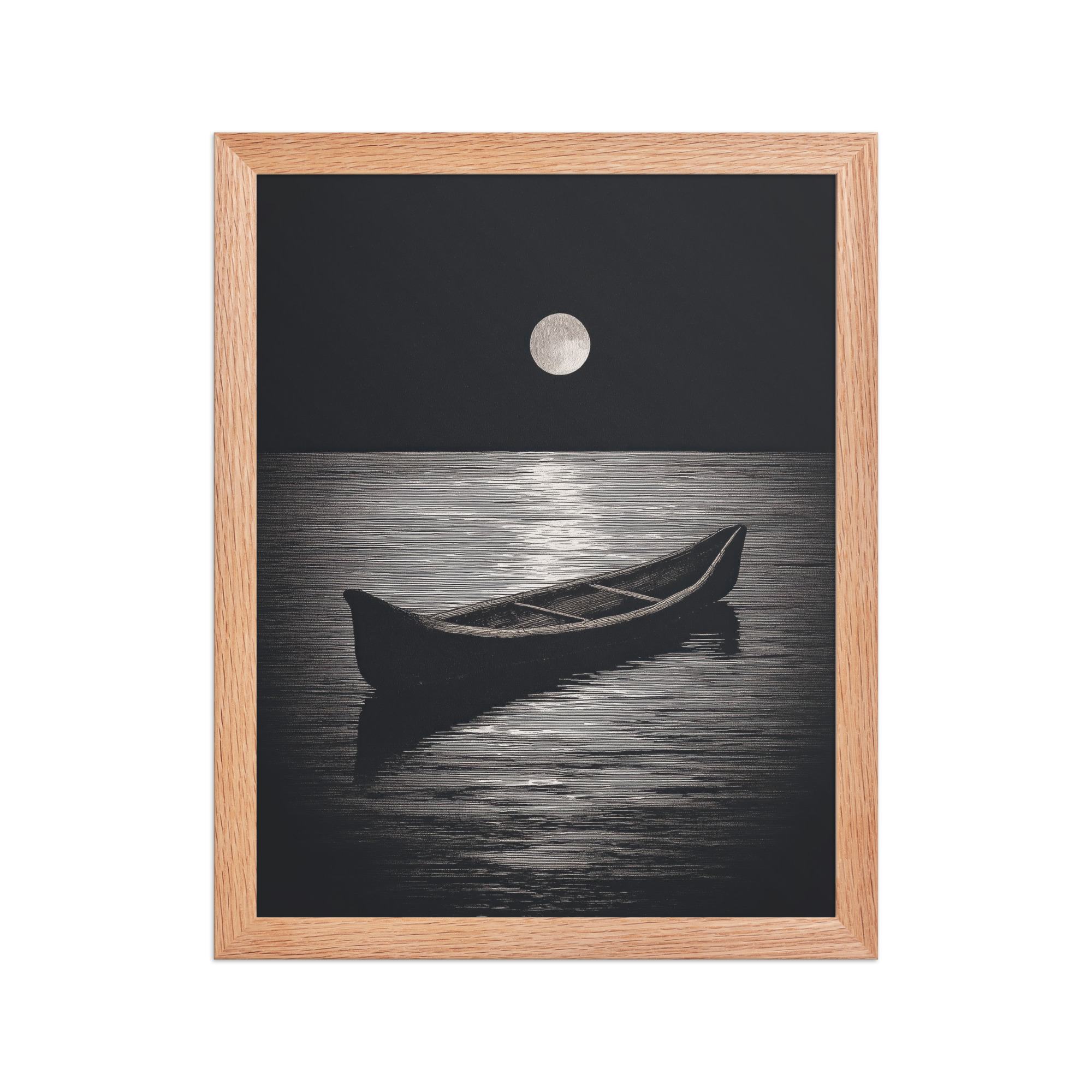 Moonlit Canoe II — Minimal Silver Moon Night Wall Art — Framed Poster - Image 10