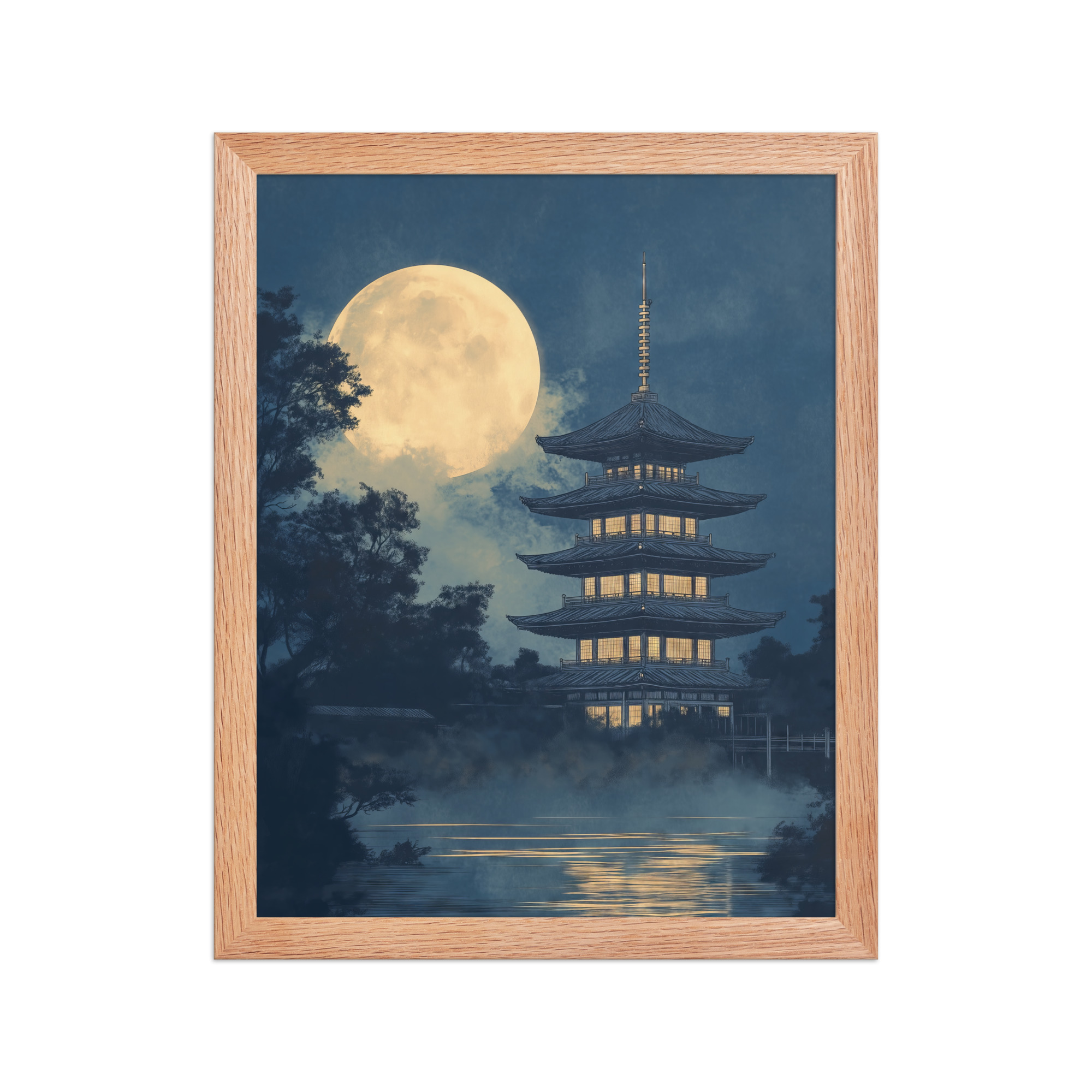 Moonlit Pagoda — Japanese Temple, Night Landscape Wall Art — Framed Poster - Image 10