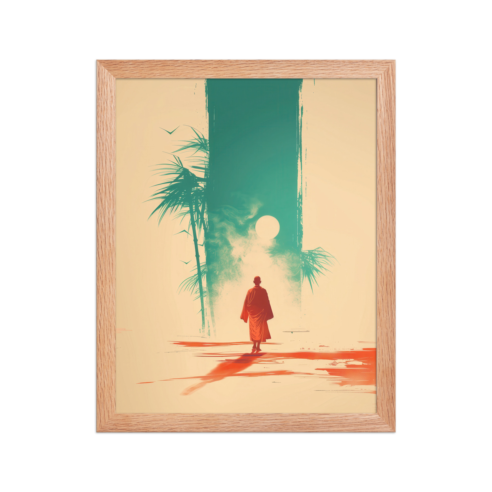 Solitary Monk – Bamboo Journey Japandi Zen Wall Art – Framed Poster - Image 10