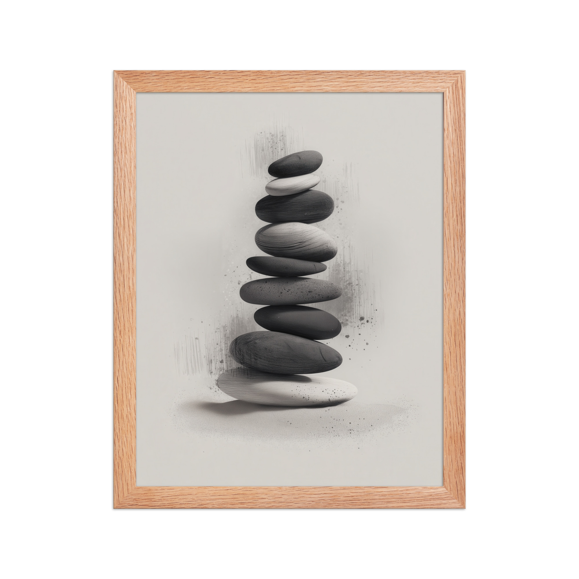 Balanced Stillness – Stacked Stones II Modern Monochrome Zen Wall Art – Framed Poster - Image 10