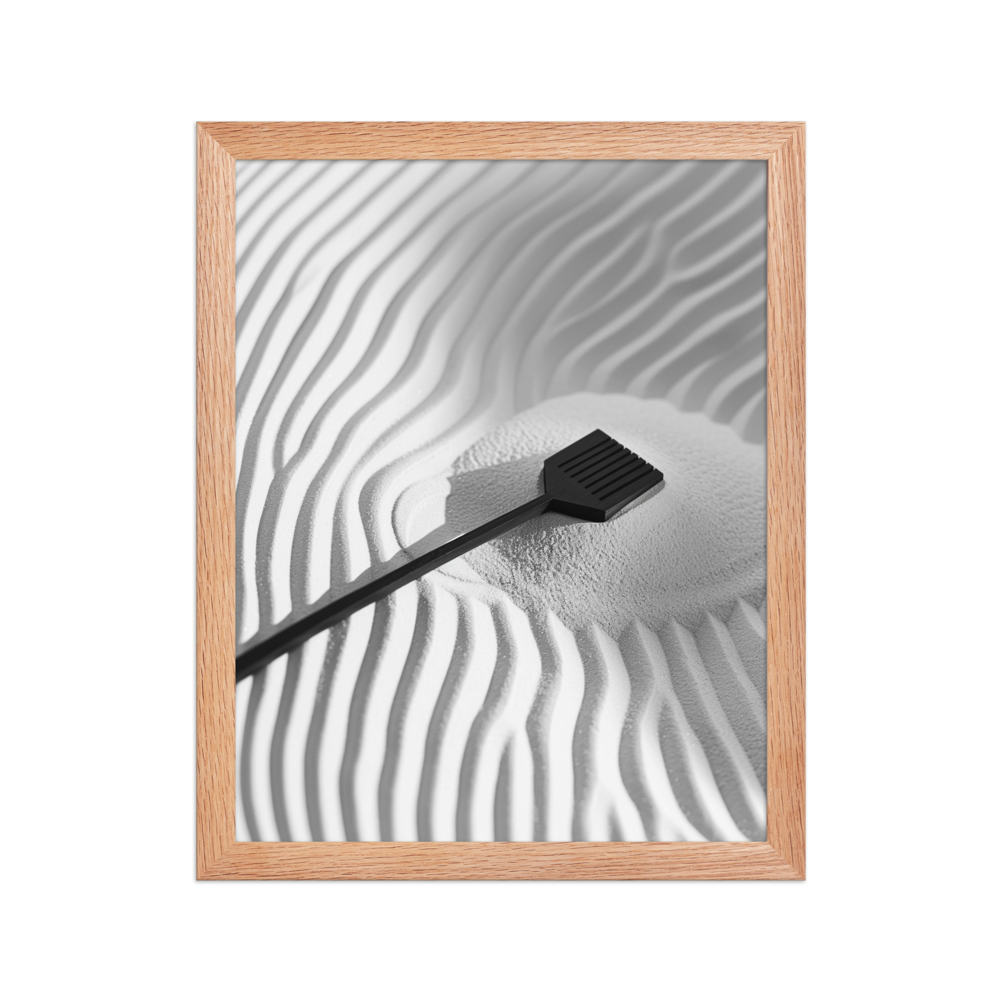 Zen Sand Rake – Minimal Monochrome Ripples Wall Art – Framed Poster - Image 10