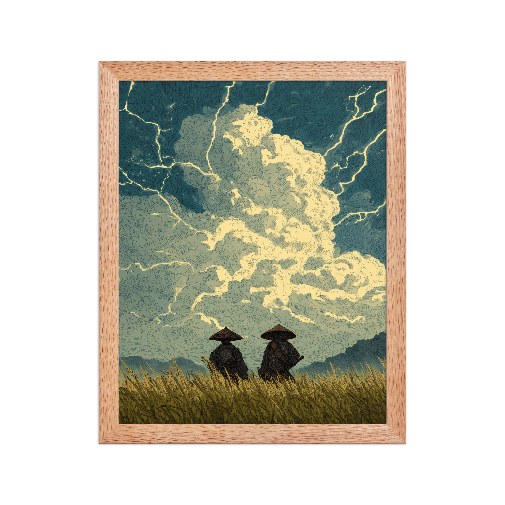 Before the Storm – Ukiyo-e Samurai Watchers Landscape Wall Art – Framed Poster - Image 9