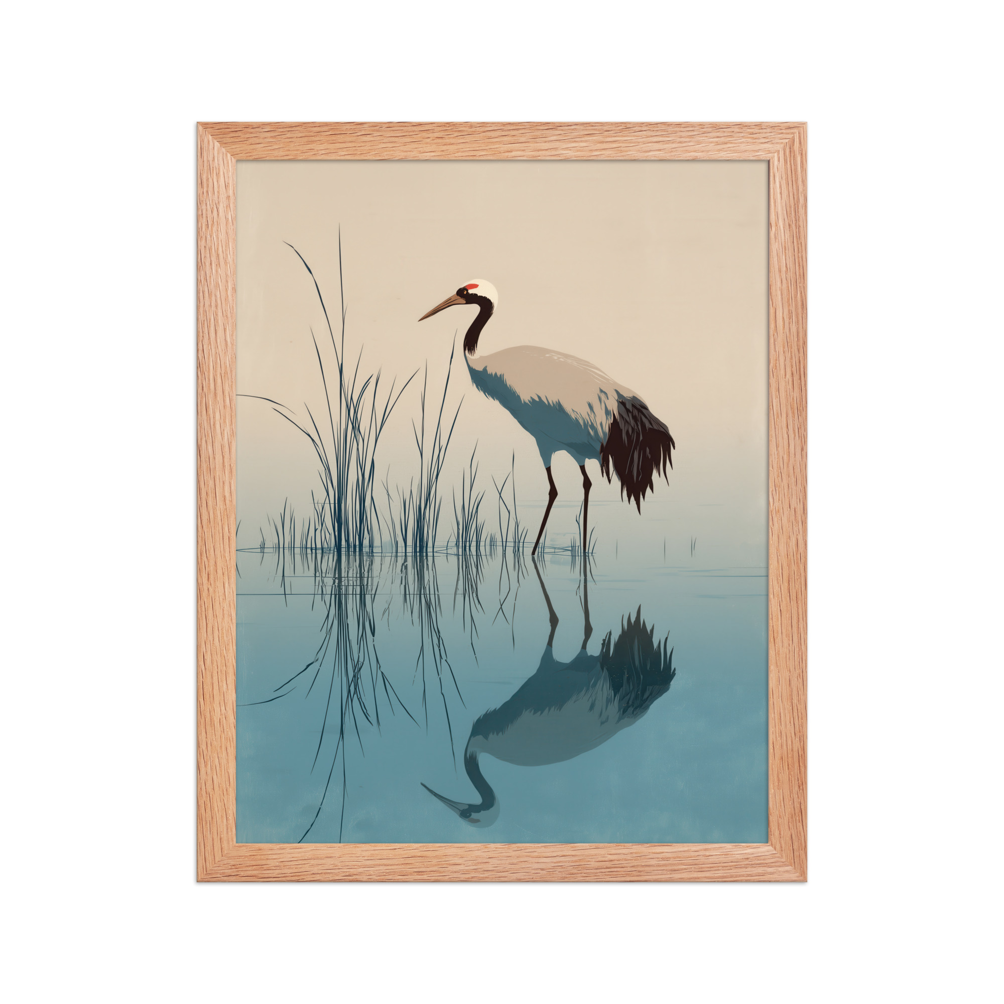 Crane and Reflection Stillness – Minimal Ukiyo-e Bird Wall Art – Framed Poster - Image 10