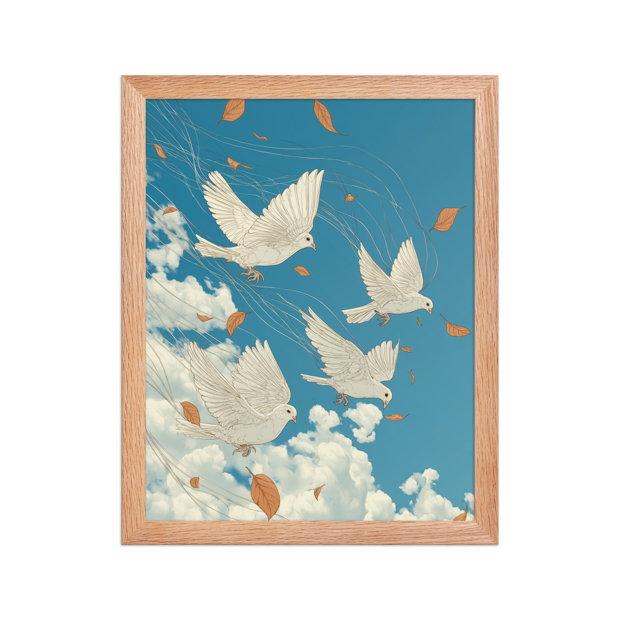 White Doves in Wind (Hokusai) – Autumn Leaves in Flight Ukiyo-e Wall Decor – Framed Poster - Image 7