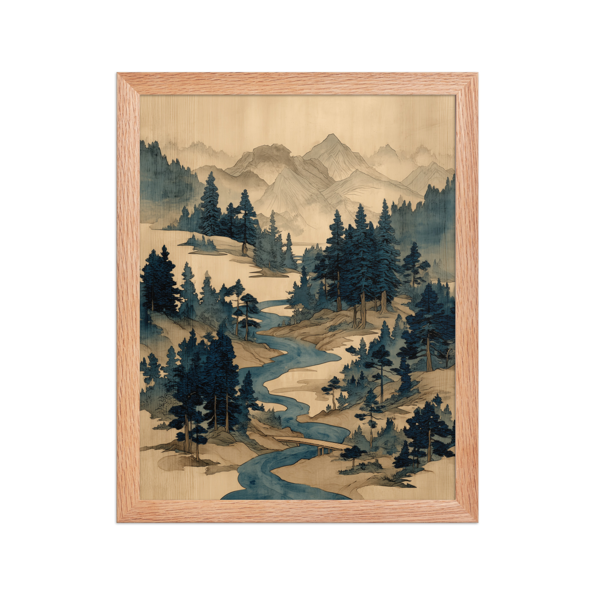 Winding River Pines – Ukiyo-e Mountain Stream Landscape Wall Art – Framed Poster - Image 10