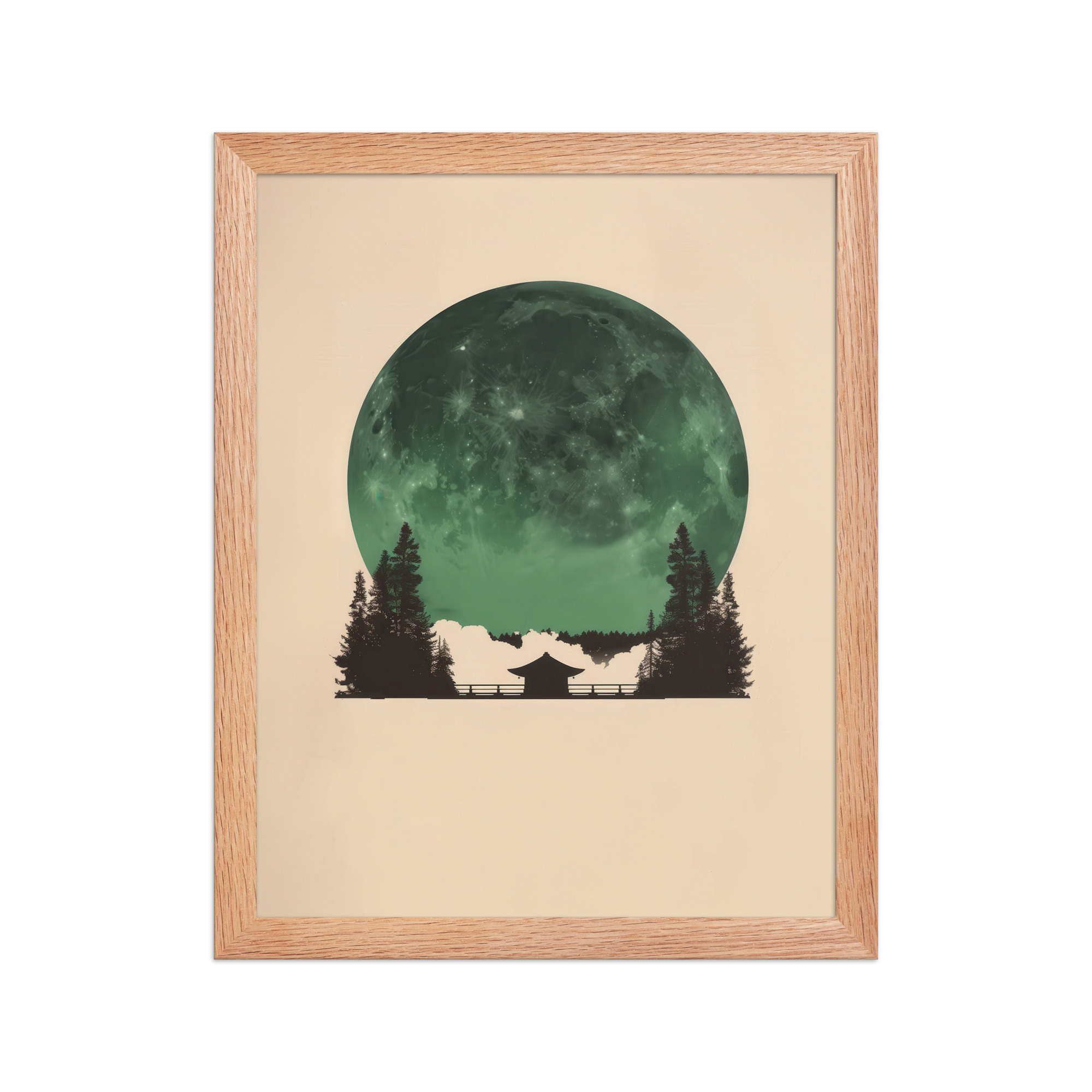 Emerald Moon Temple — Japandi Silhouette Wall Art — Framed Poster - Image 10