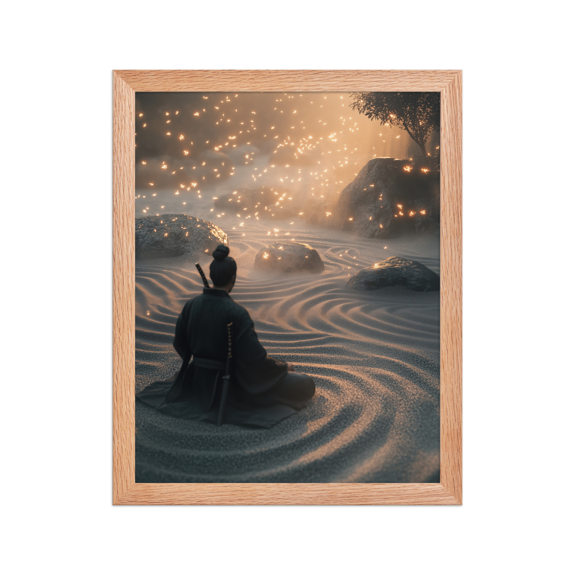 Zen Samurai – Fireflies in Zen Garden Japandi Samurai Wall Art – Framed Poster - Image 7