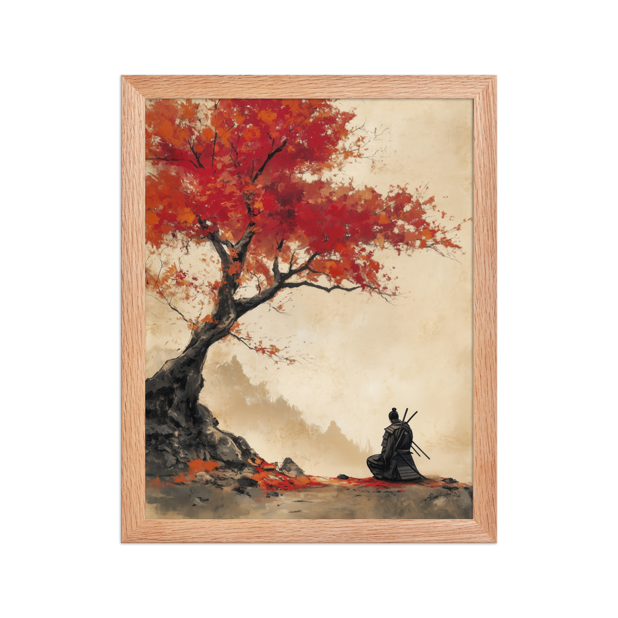Autumn Warrior – Samurai Beneath Crimson Maple Leaves Wall Decor – Framed Poster - Image 7